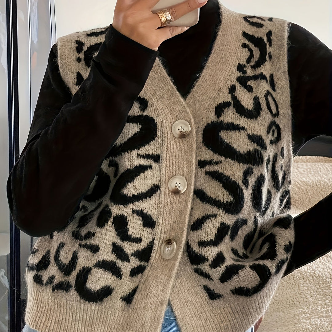 Khaki Patterned Button-Front Vest for Women