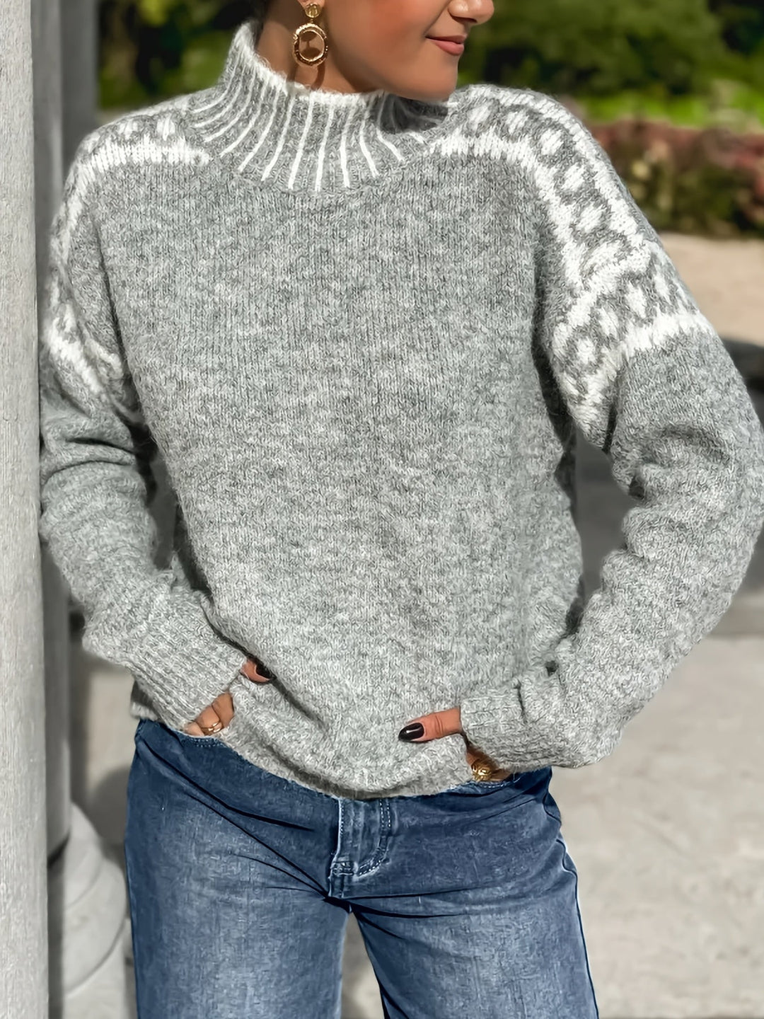 Contrast-Trim Mock-Neck Sweater for Women