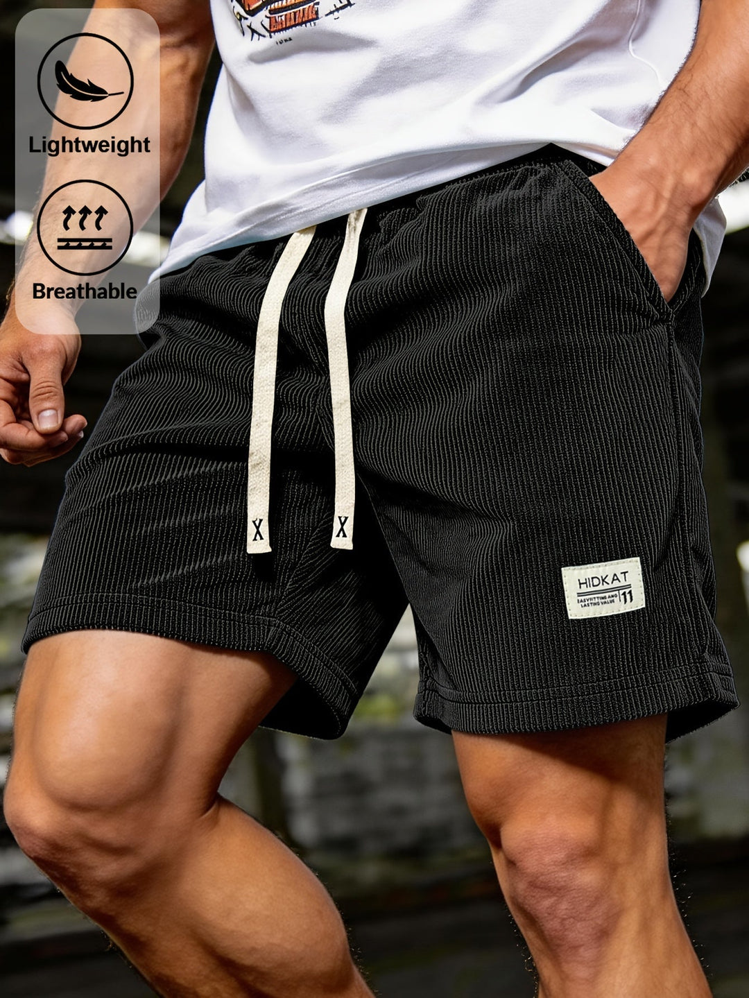 Relaxed Ribbed Drawstring Shorts for Men, Plus Size