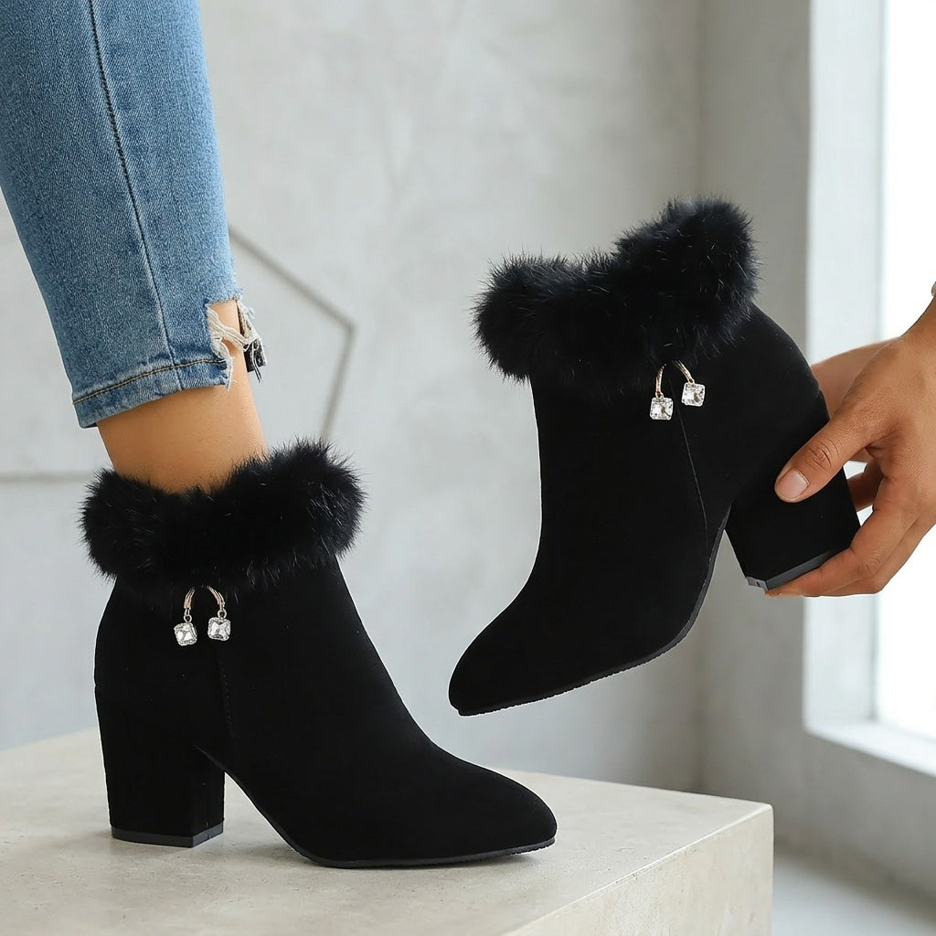 Warm Block-Heel Ankle Boots for Women