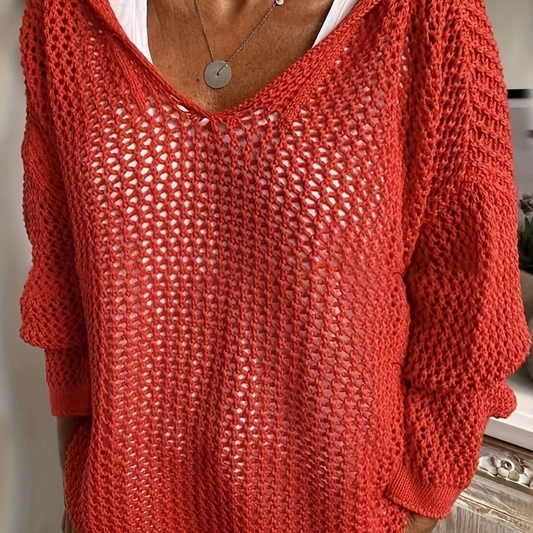 Open-Knit Hooded Sweater for Women, Relaxed Style