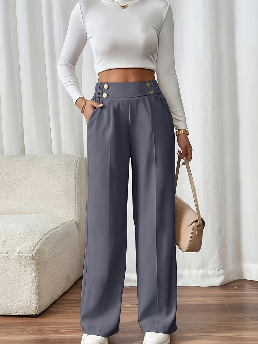High-Waist Wide-Leg Pants for Women, Tailored Style