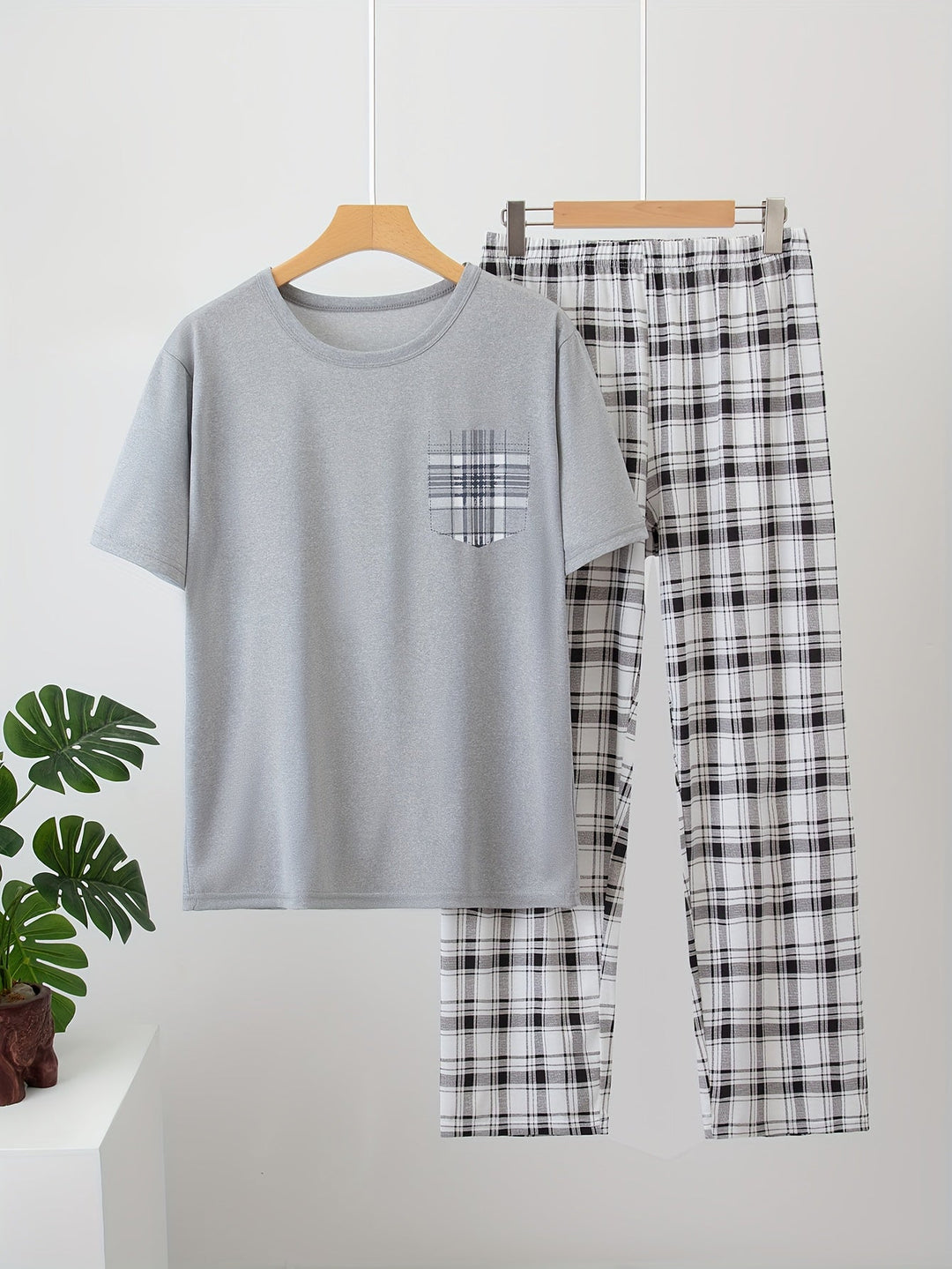 Checkered Two-Piece Set, Men's Relaxed Fit