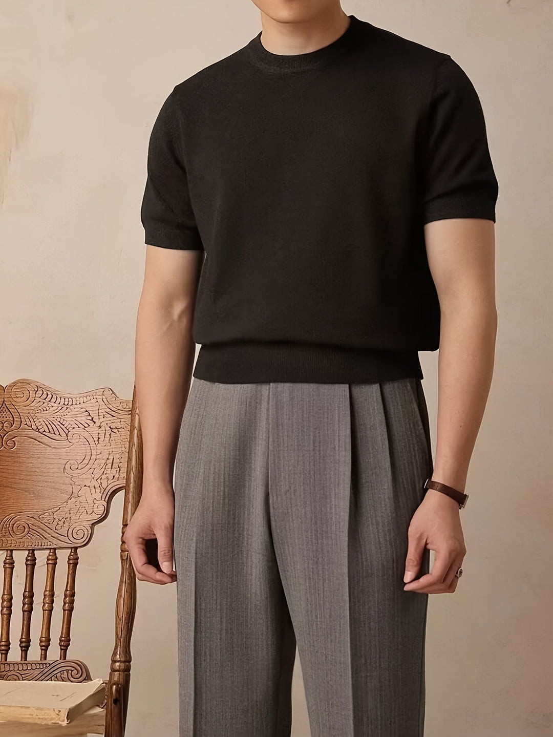 Short-Sleeve Knit Top for Men, Refined Style