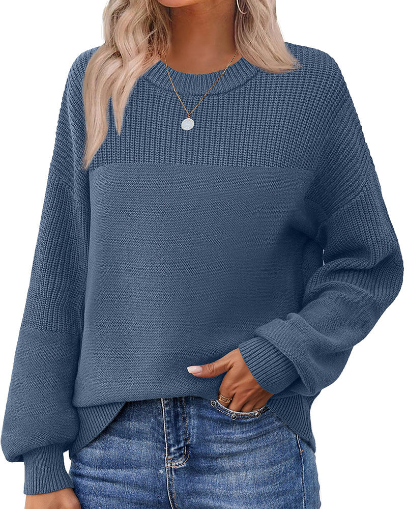 Women's Chunky Knit Cotton Blend Crew Neck Sweater