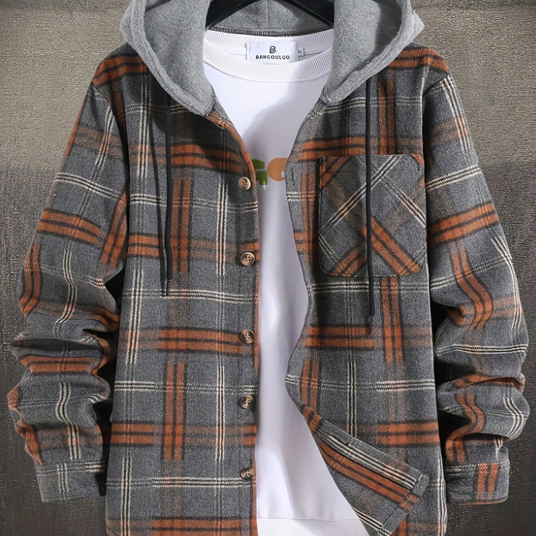 Men's Christmas Plaid Hooded Jacket