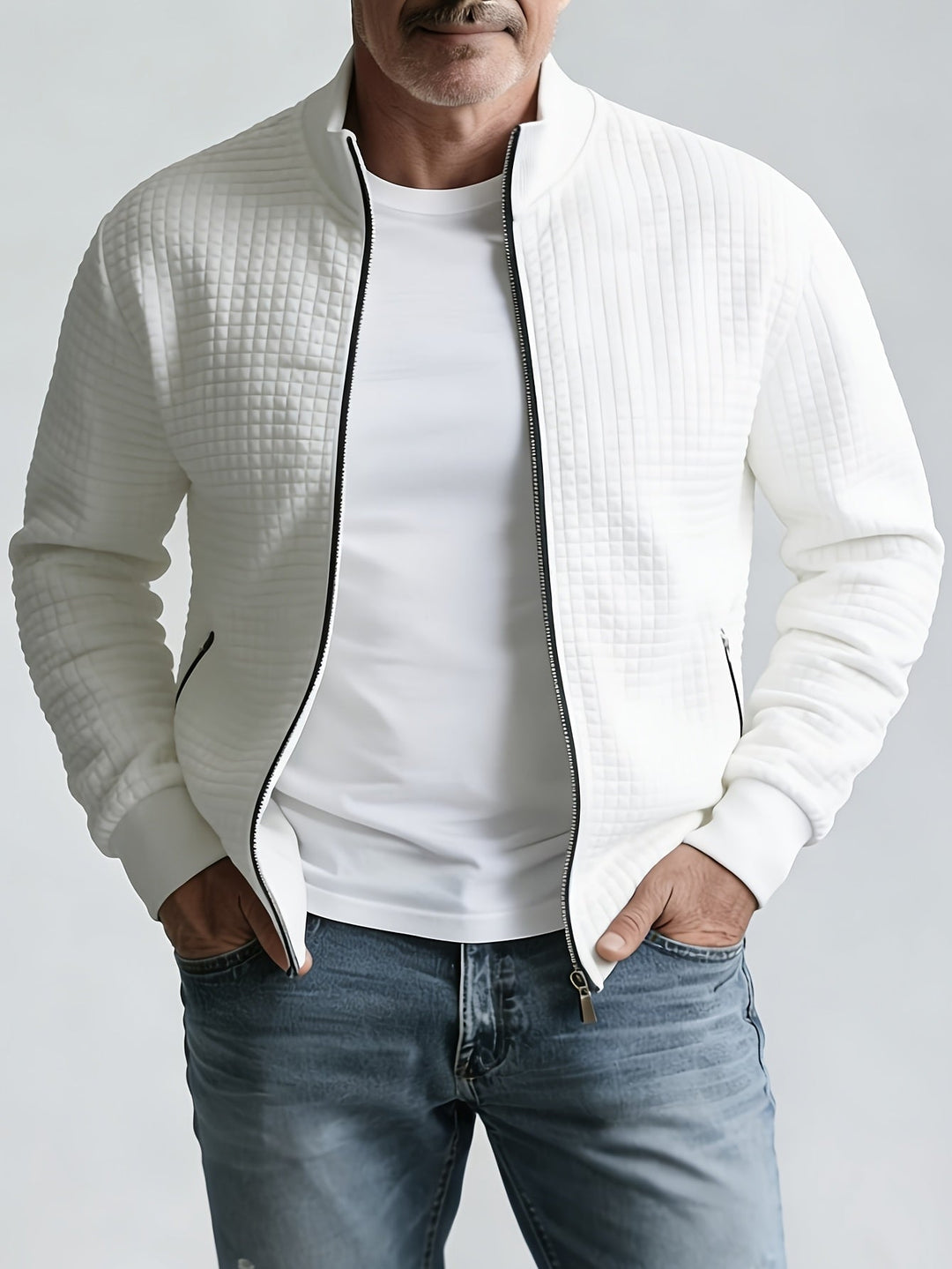 Stand-Collar Jacket for Men, Textured Style