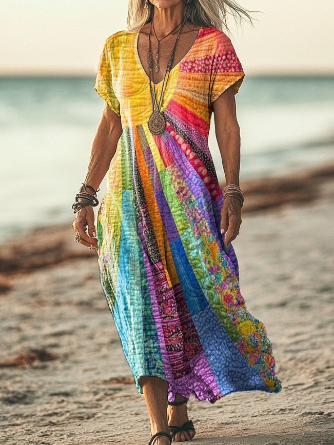 Bohemian Sun Design Dress, Women's Elegant Fit
