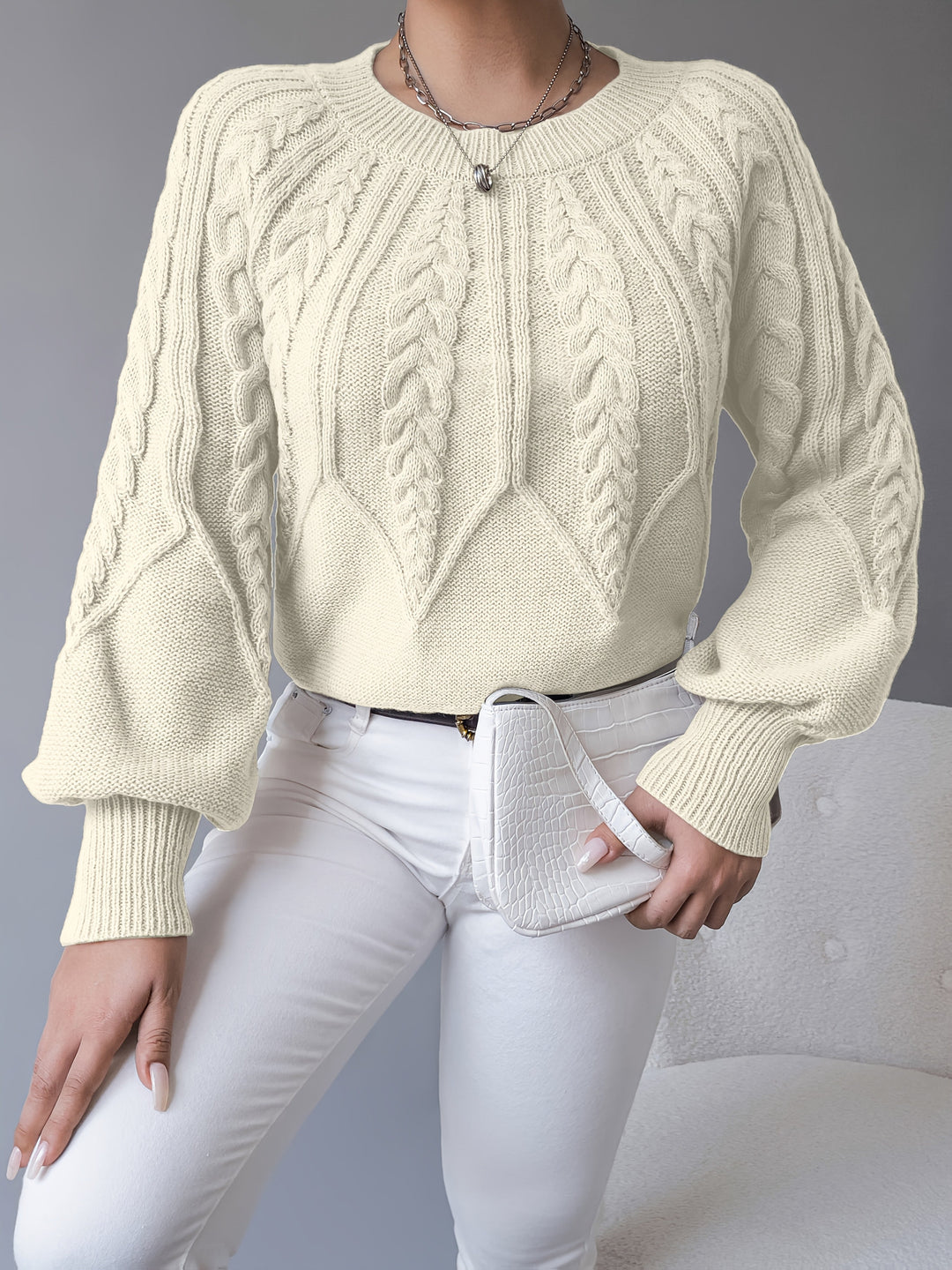 Ladies Cable-Knit Textured Sweater