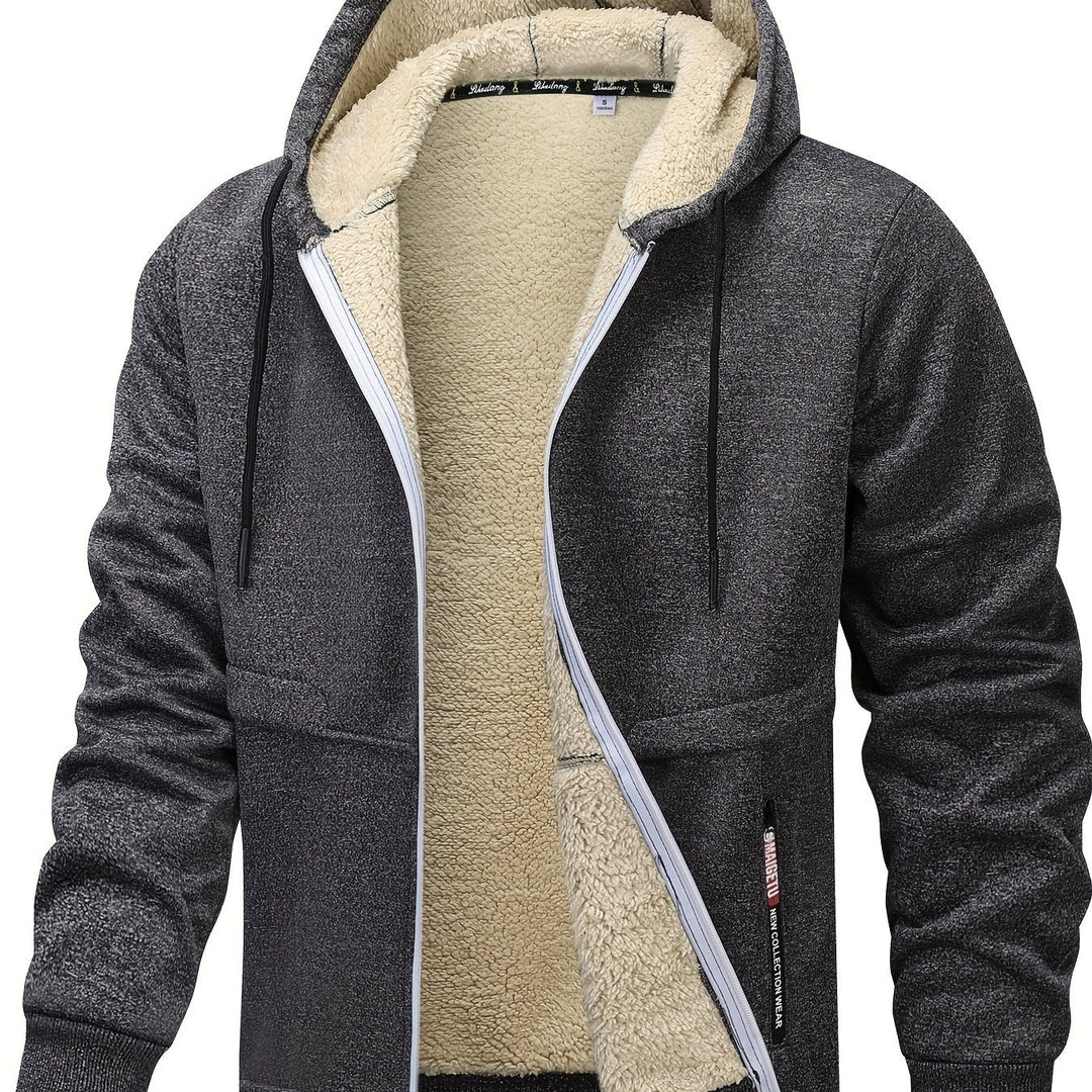 Cozy Hooded Zip-Up Jacket for Men, Plus Size