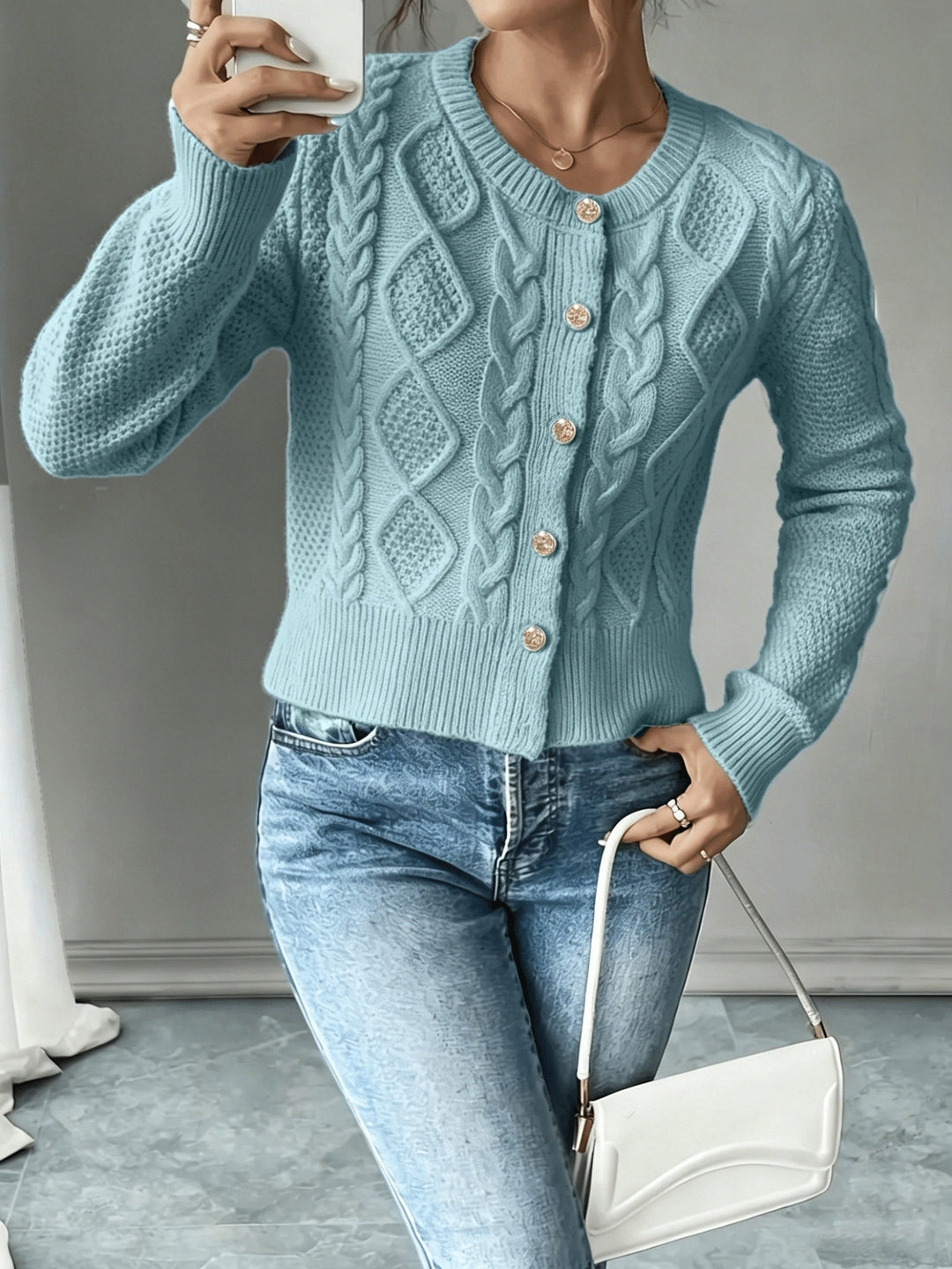 Cable-Knit Button-Front Cardigan for Women
