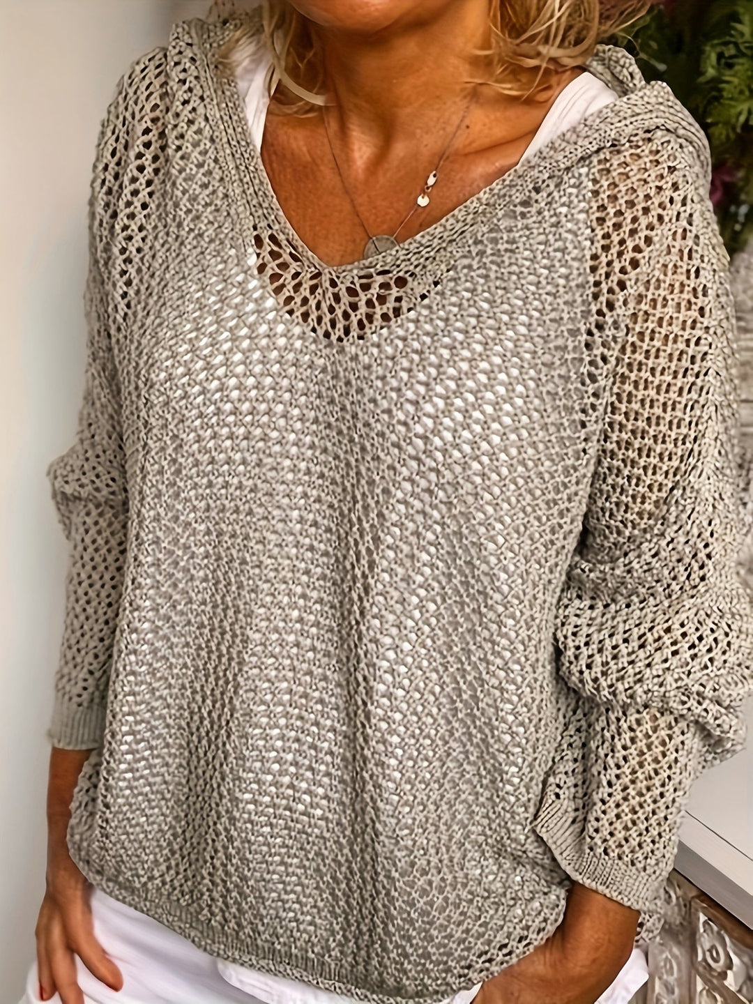 Open-Knit Hooded Sweater for Women, Relaxed Style