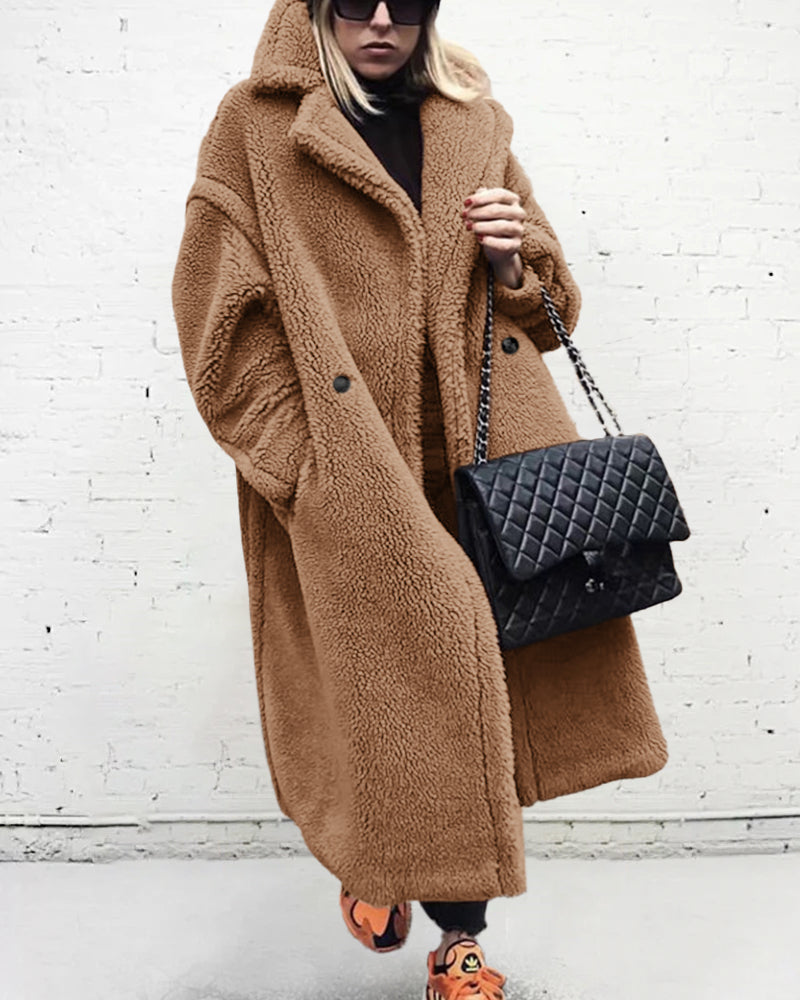 Women's Teddy Cotton Blend Winter Coat with Lapel Collar