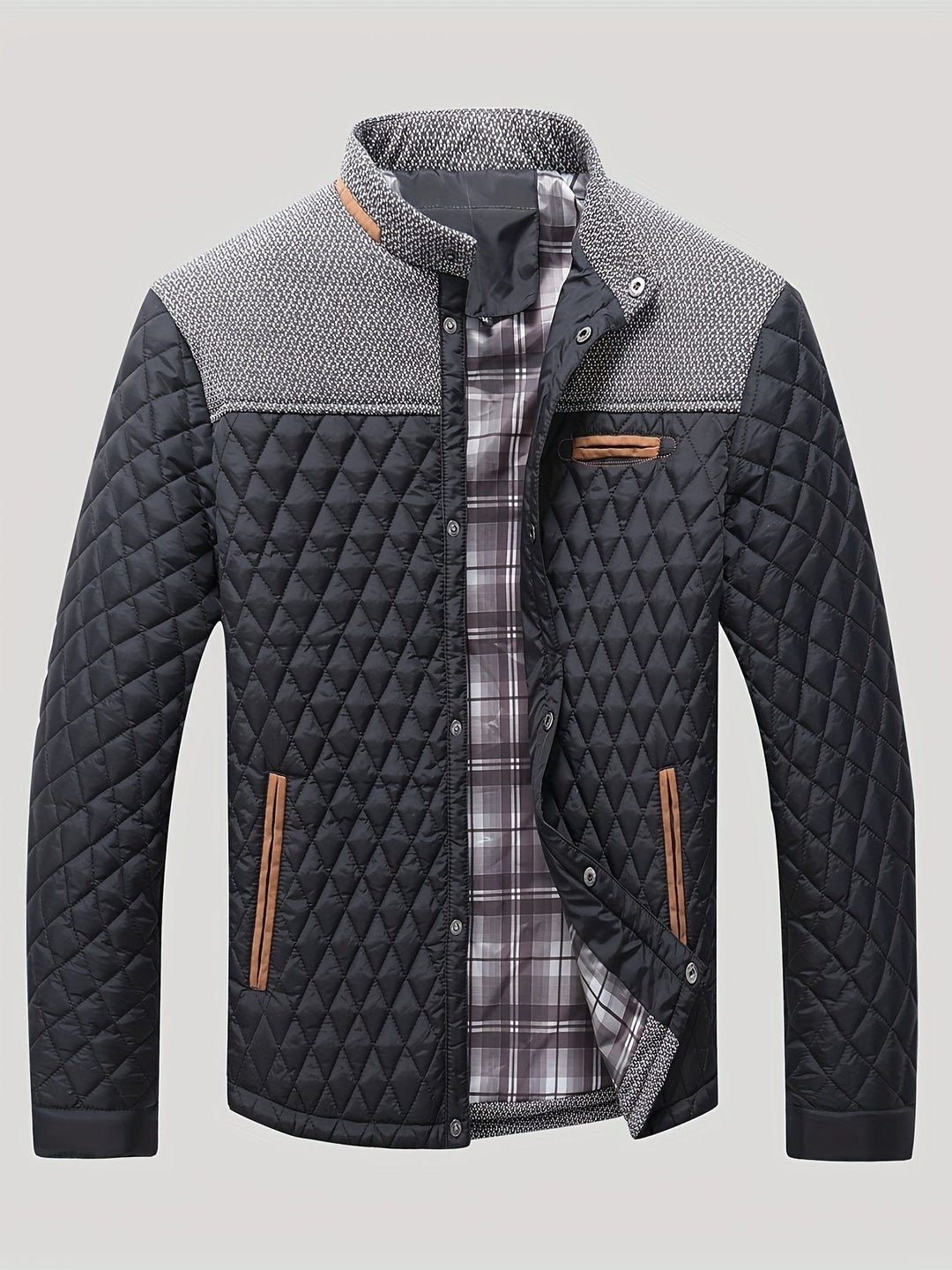 Plus Size Quilted Stand-Collar Jacket for Men