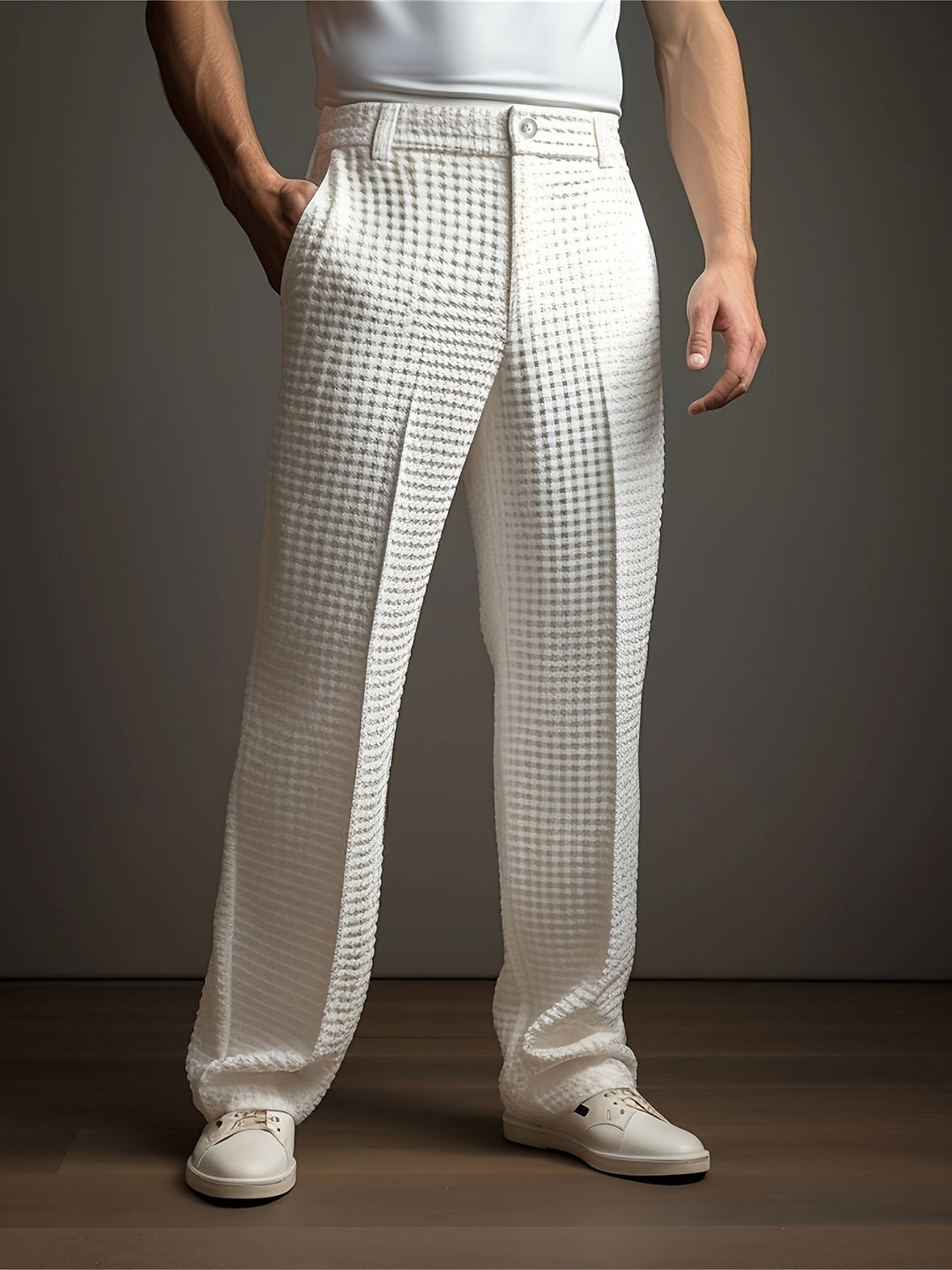 Relaxed Textured Trousers for Men, Plus Size
