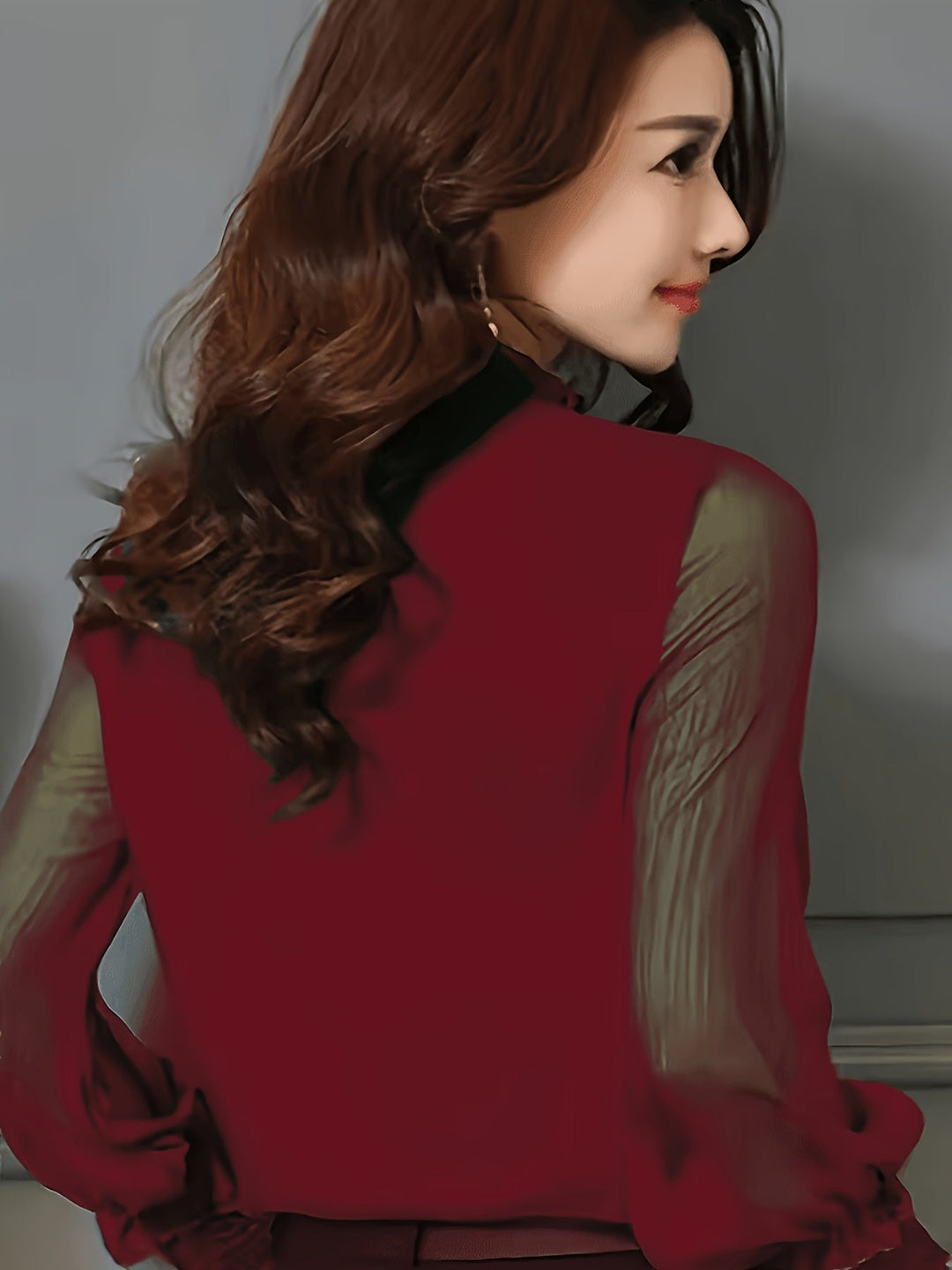 Stand-Collar Long-Sleeve Blouse for Women
