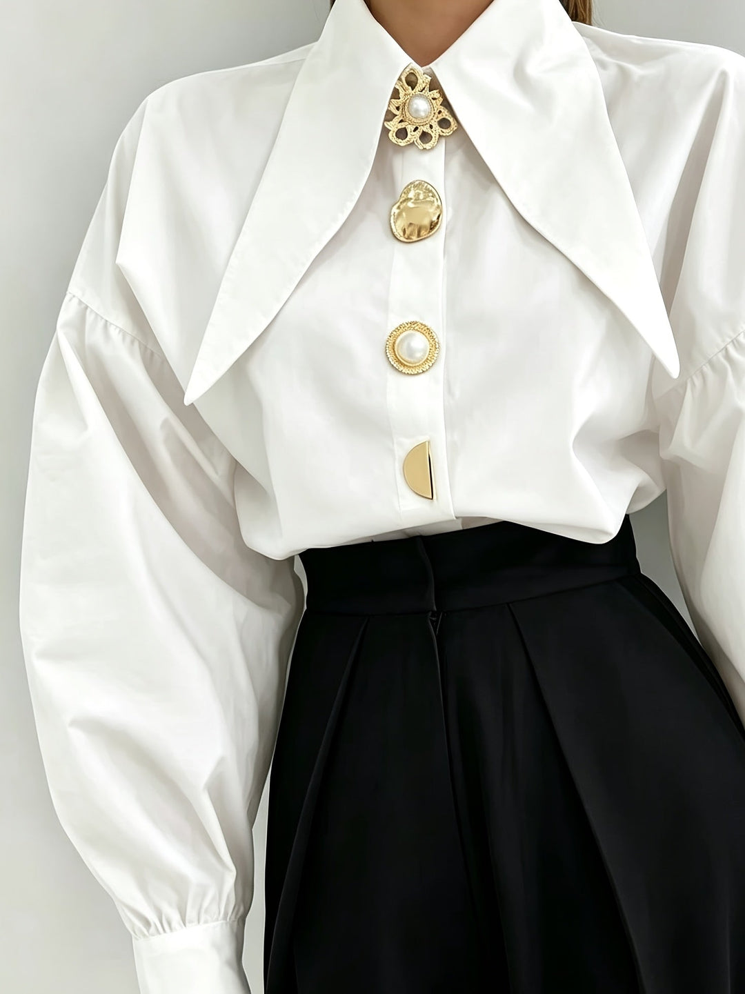 White Statement Collar Blouse for Women