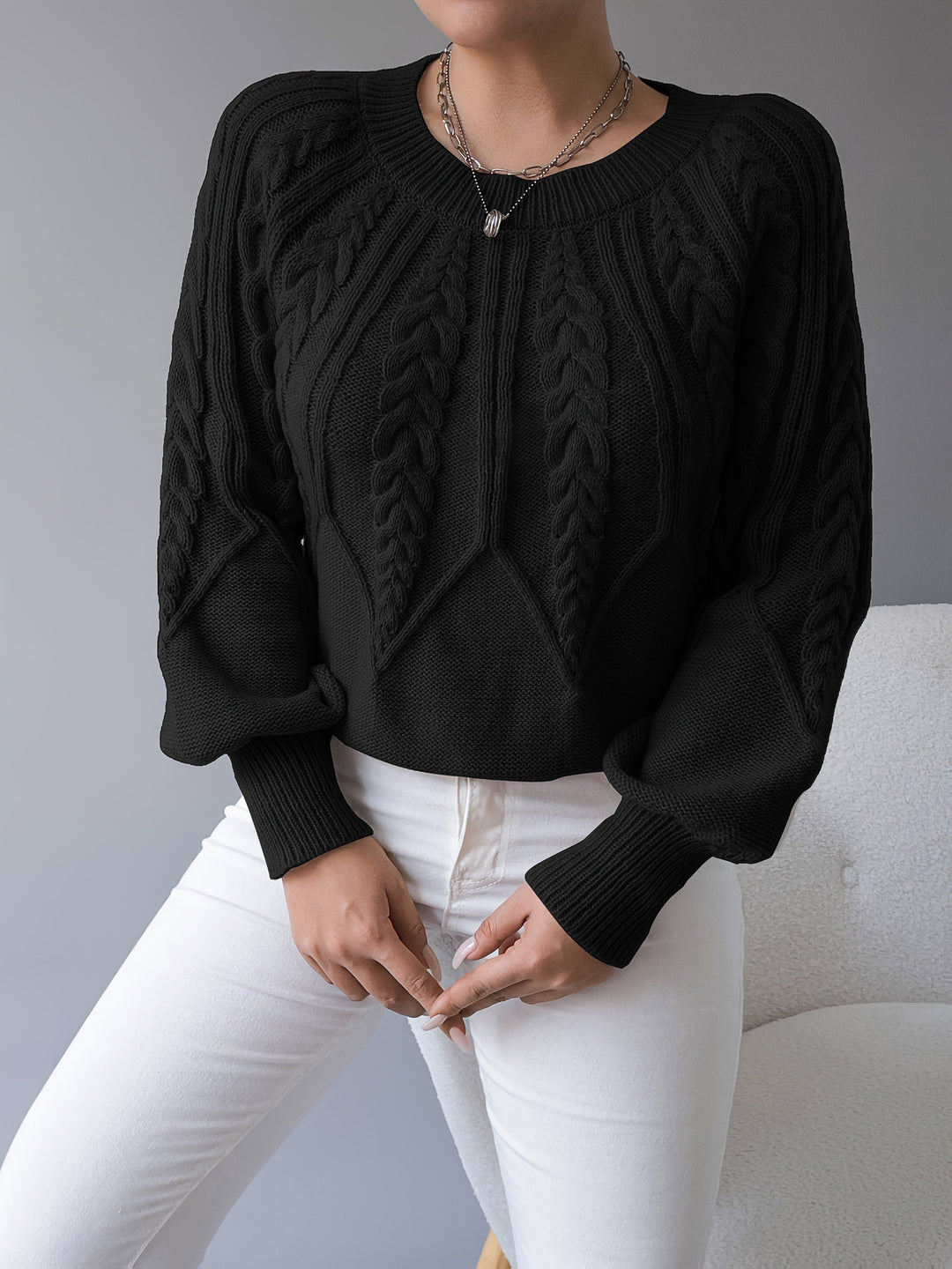 Ladies Cable-Knit Textured Sweater