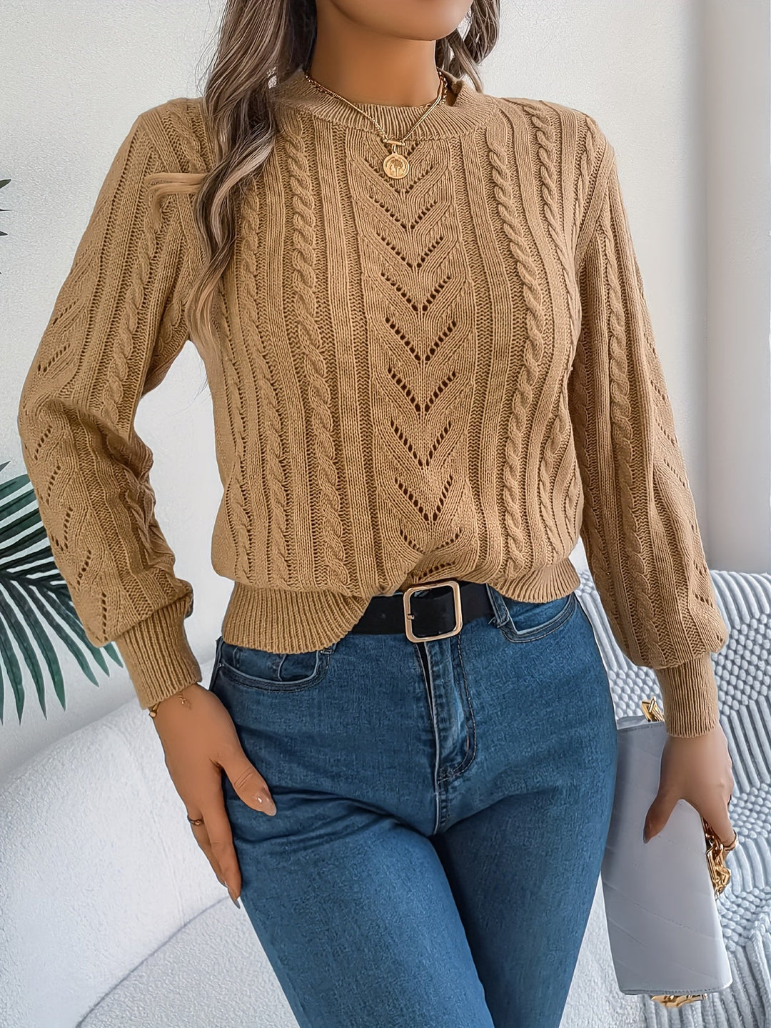 Cable-Knit Textured Sweater for Women