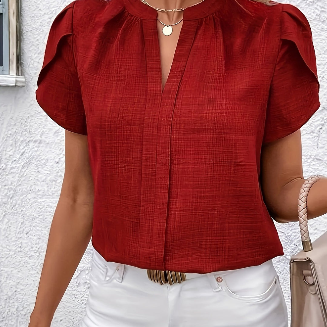 Petal Sleeve Notched Blouse for Women
