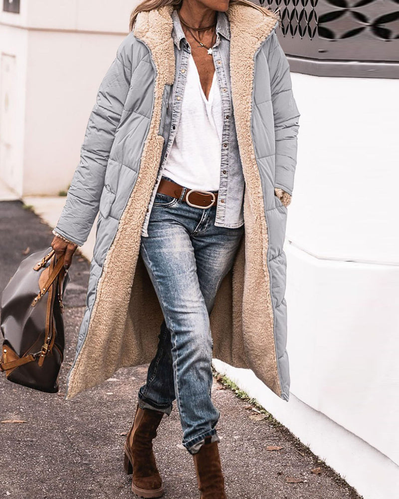 Women's Sherpa Hooded Reversible Quilted Jacket – Gray