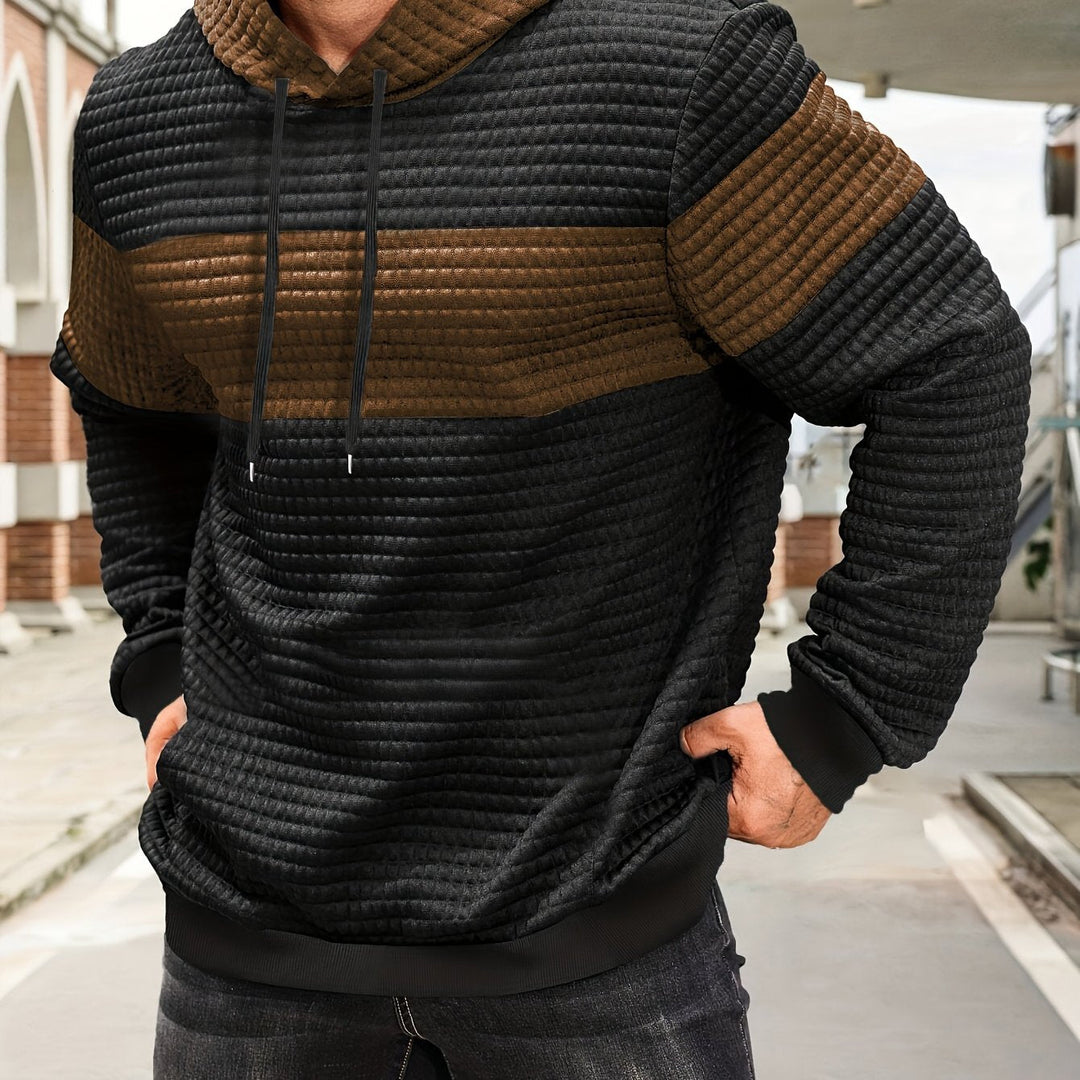 Colour-Block Hoodie for Men, Textured Style