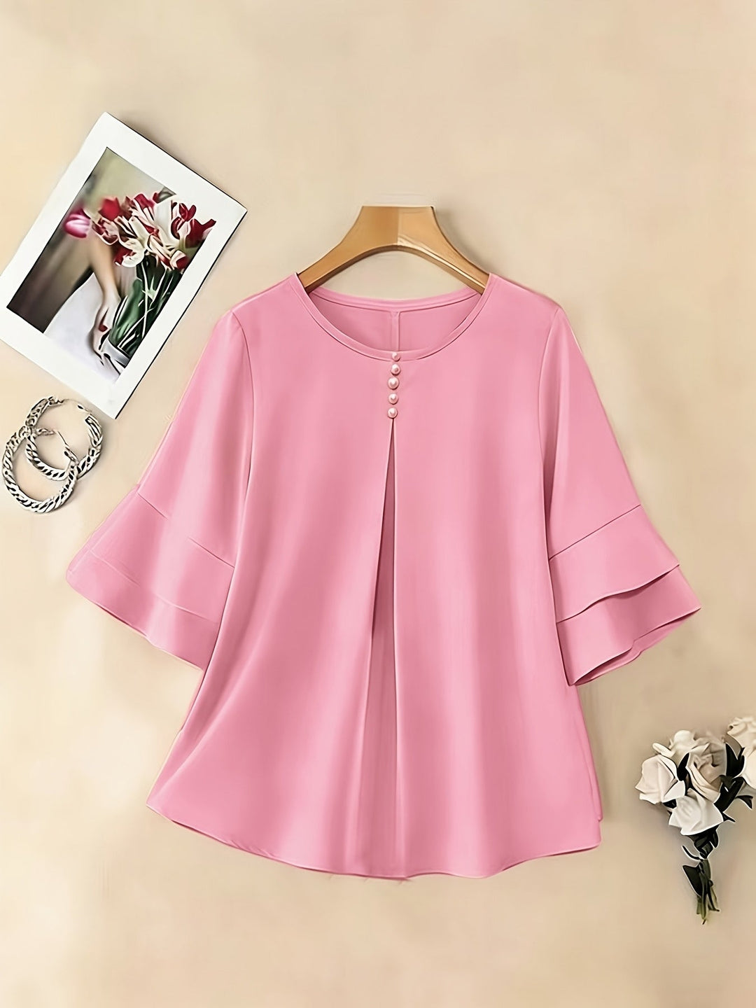 Flared-Sleeve Pleated Blouse for Women