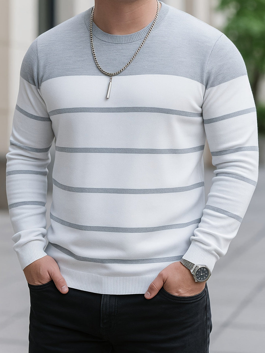 Striped Crewneck Sweater, Men's Classic Fit