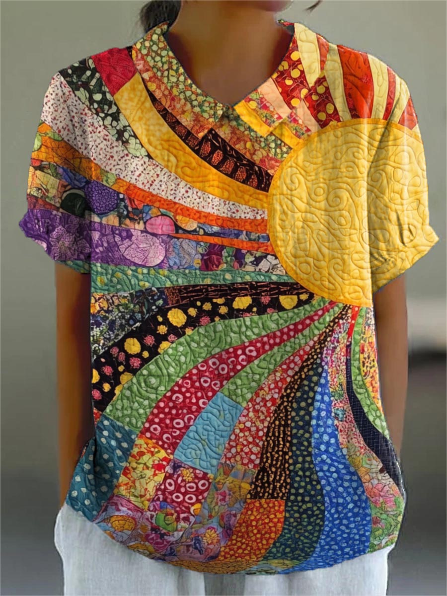 Elegant Sunburst Patchwork Shirt