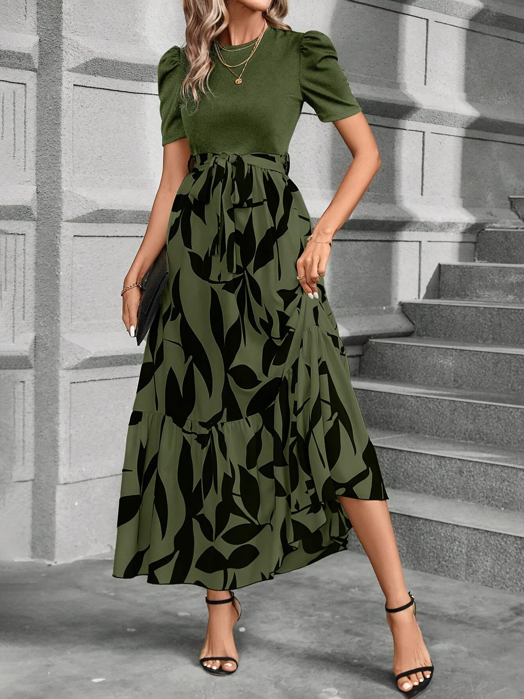 Ladies Printed Tiered Maxi Dress