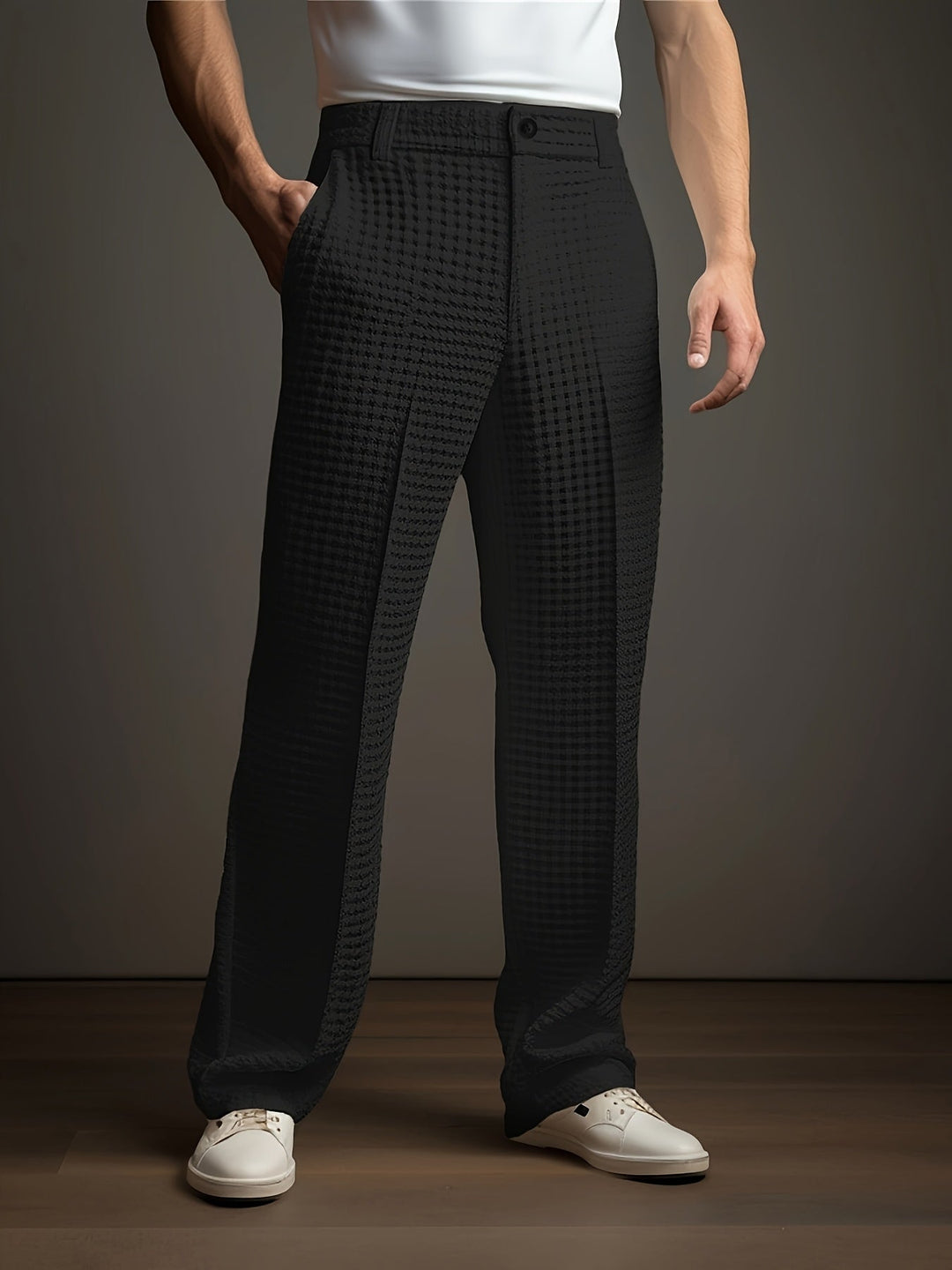 Relaxed Textured Trousers for Men, Plus Size