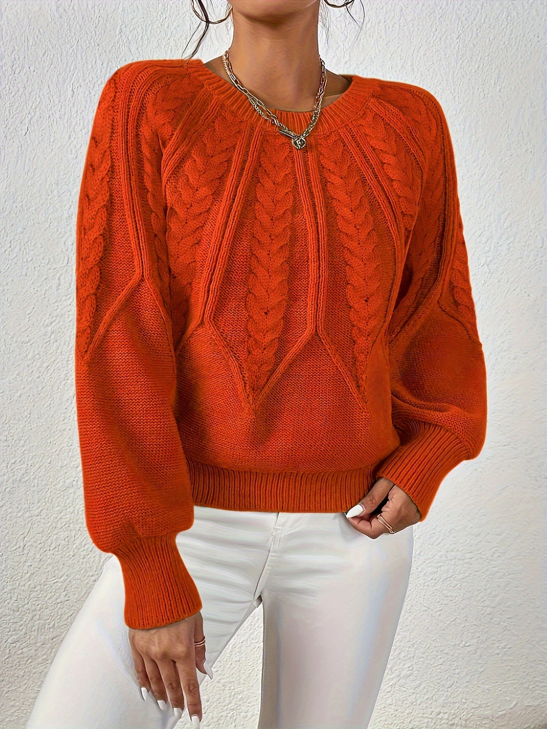 Cable-Knit Round-Neck Sweater for Women