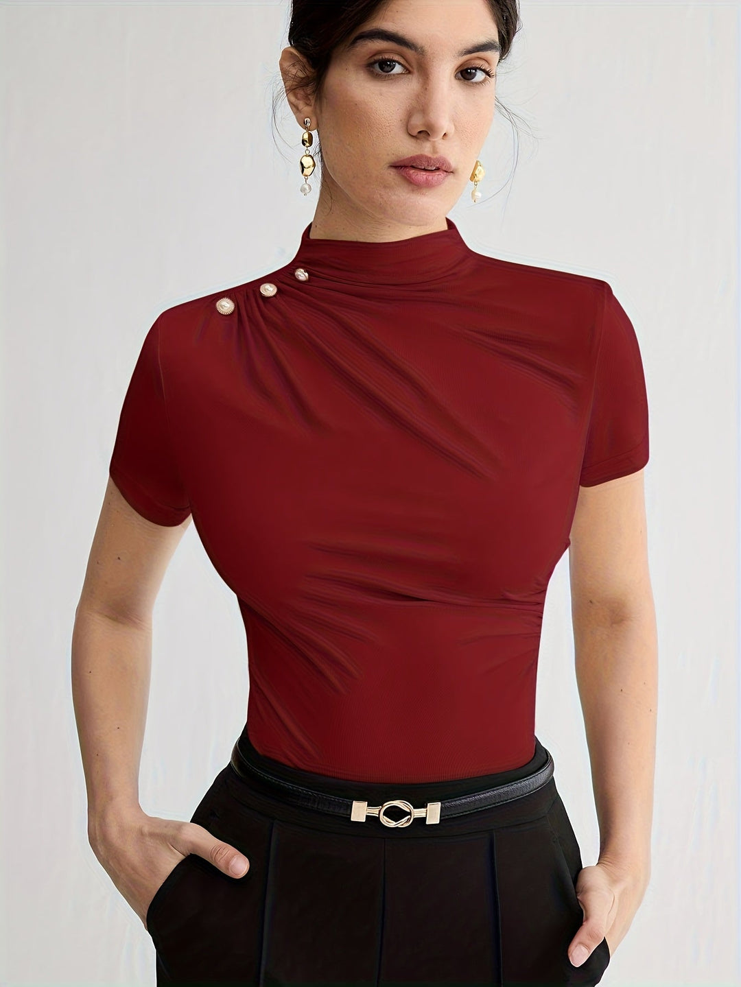 Mock Neck Short-Sleeve Top for Women