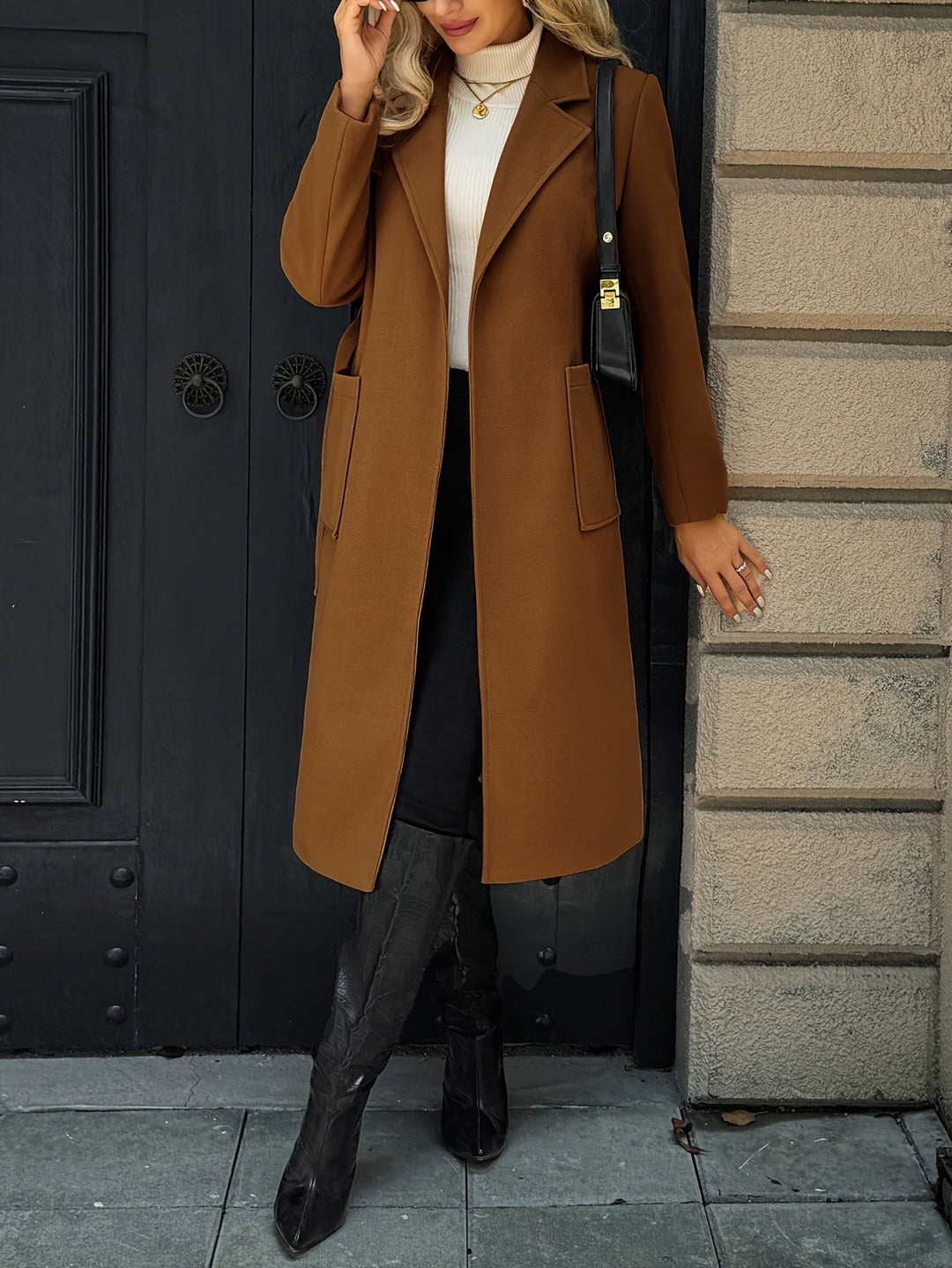 Tailored Belted Long Coat for Women