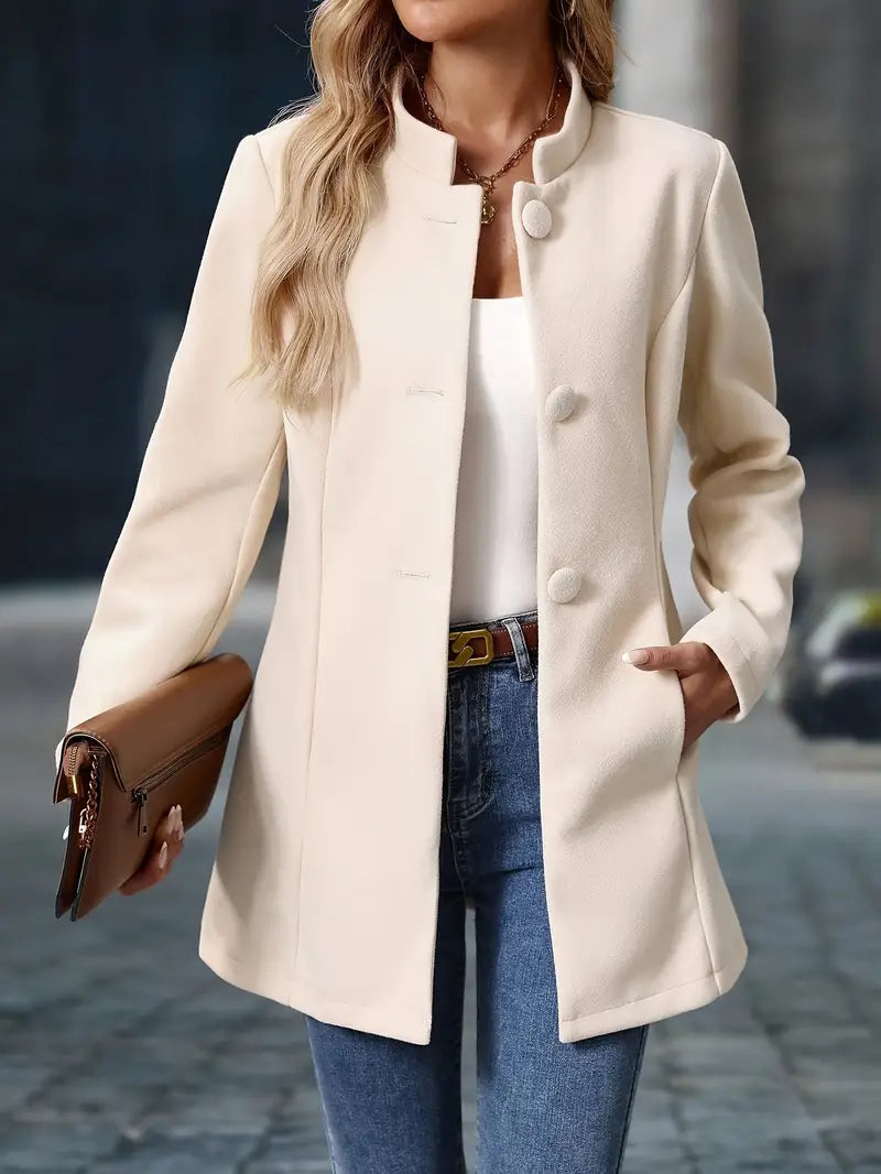 Elegant Stand-Collar Button Coat for Women