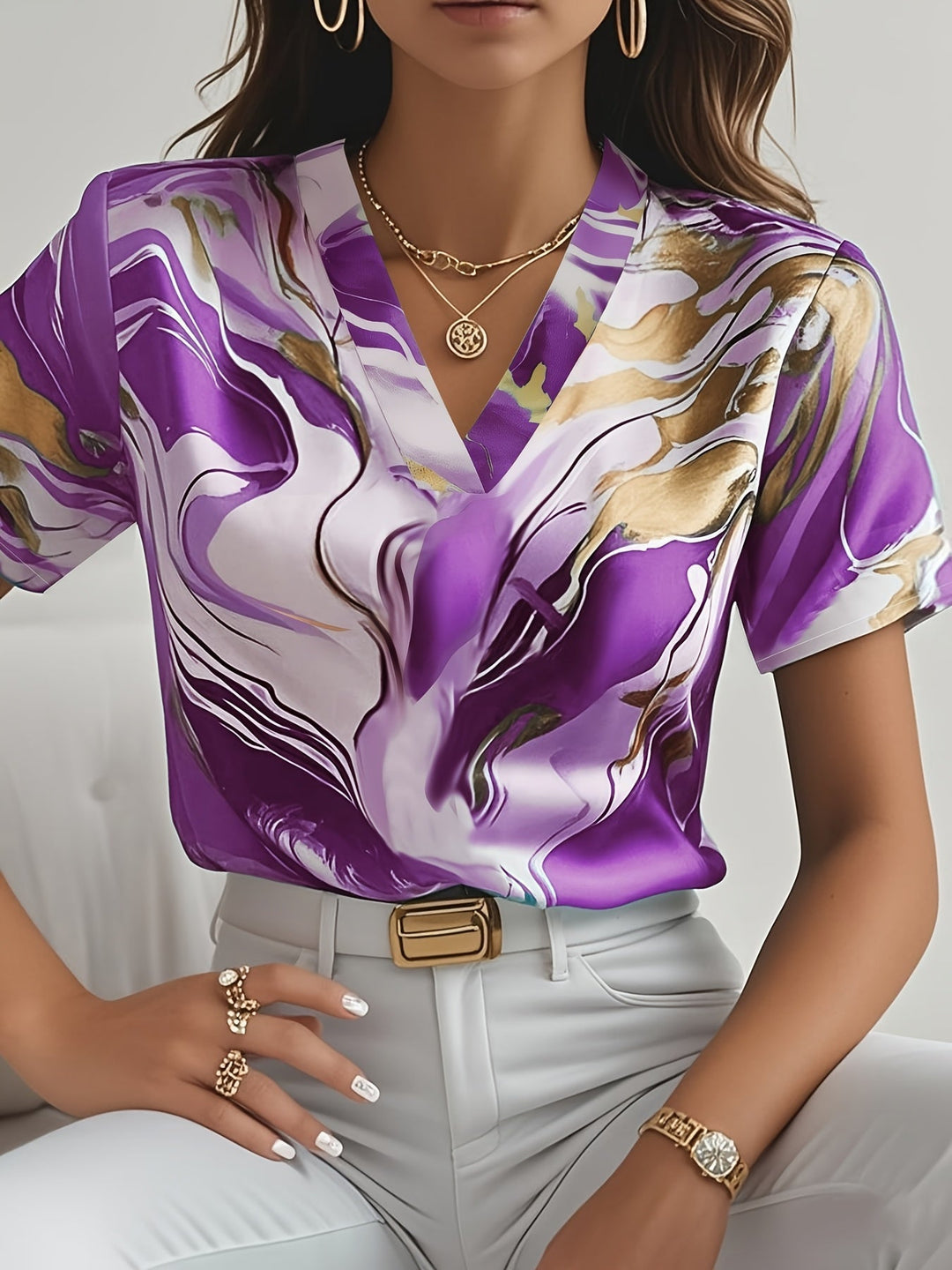 Artful Swirl-Print Blouse for Women