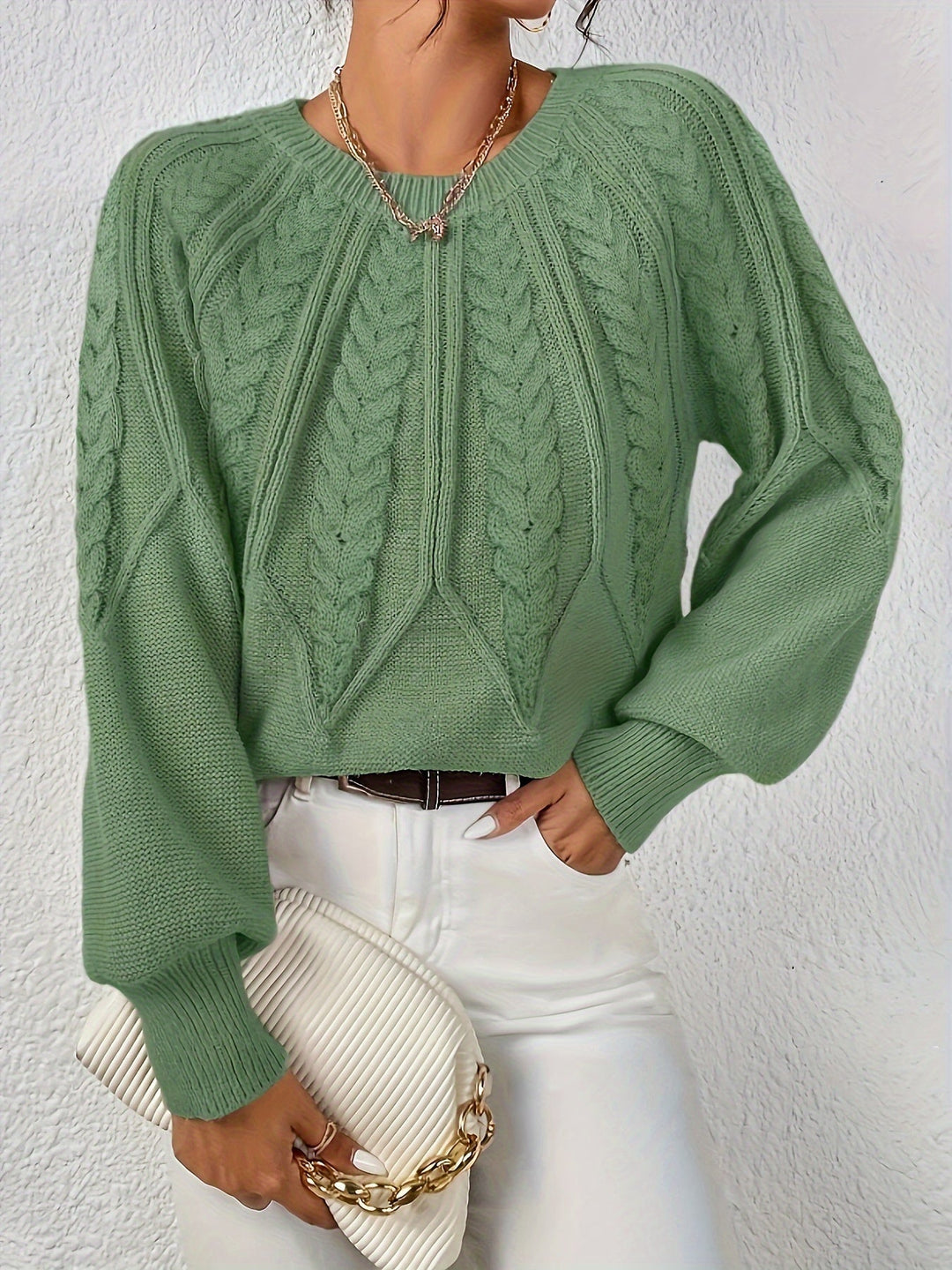 Cable-Knit Round-Neck Sweater for Women