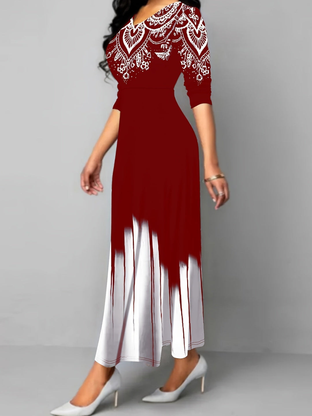 Ornate Print Flared Maxi Dress for Women
