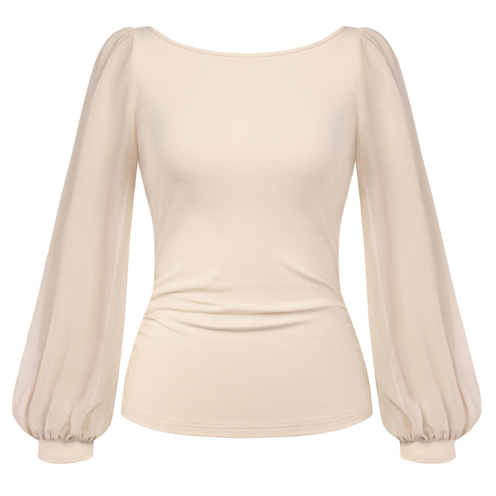Women's Soft Drape Long Sleeve Mesh Blouse – White