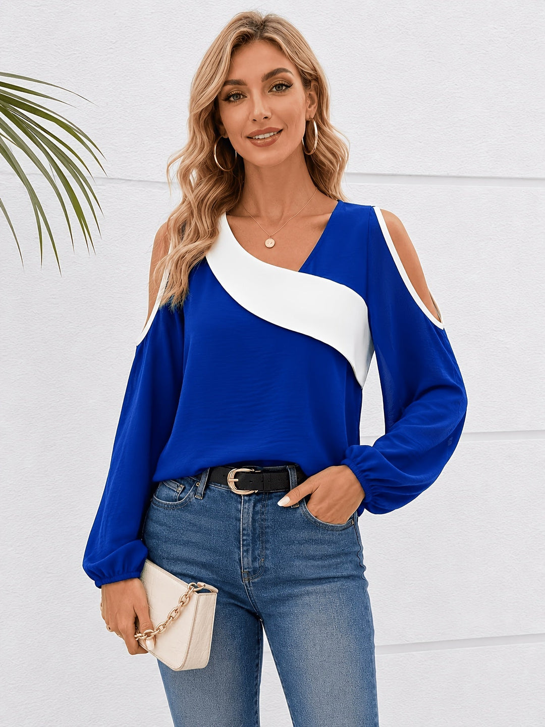 Cold-Shoulder Color Block Top for Women