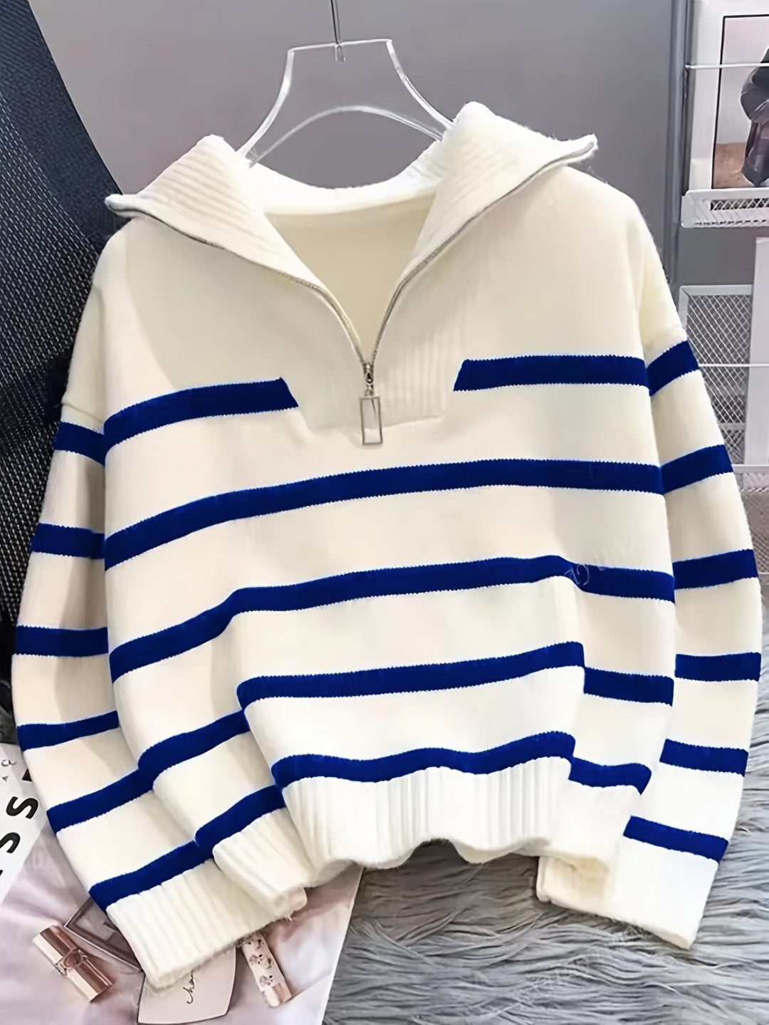 Striped Quarter-Zip Sweater for Women