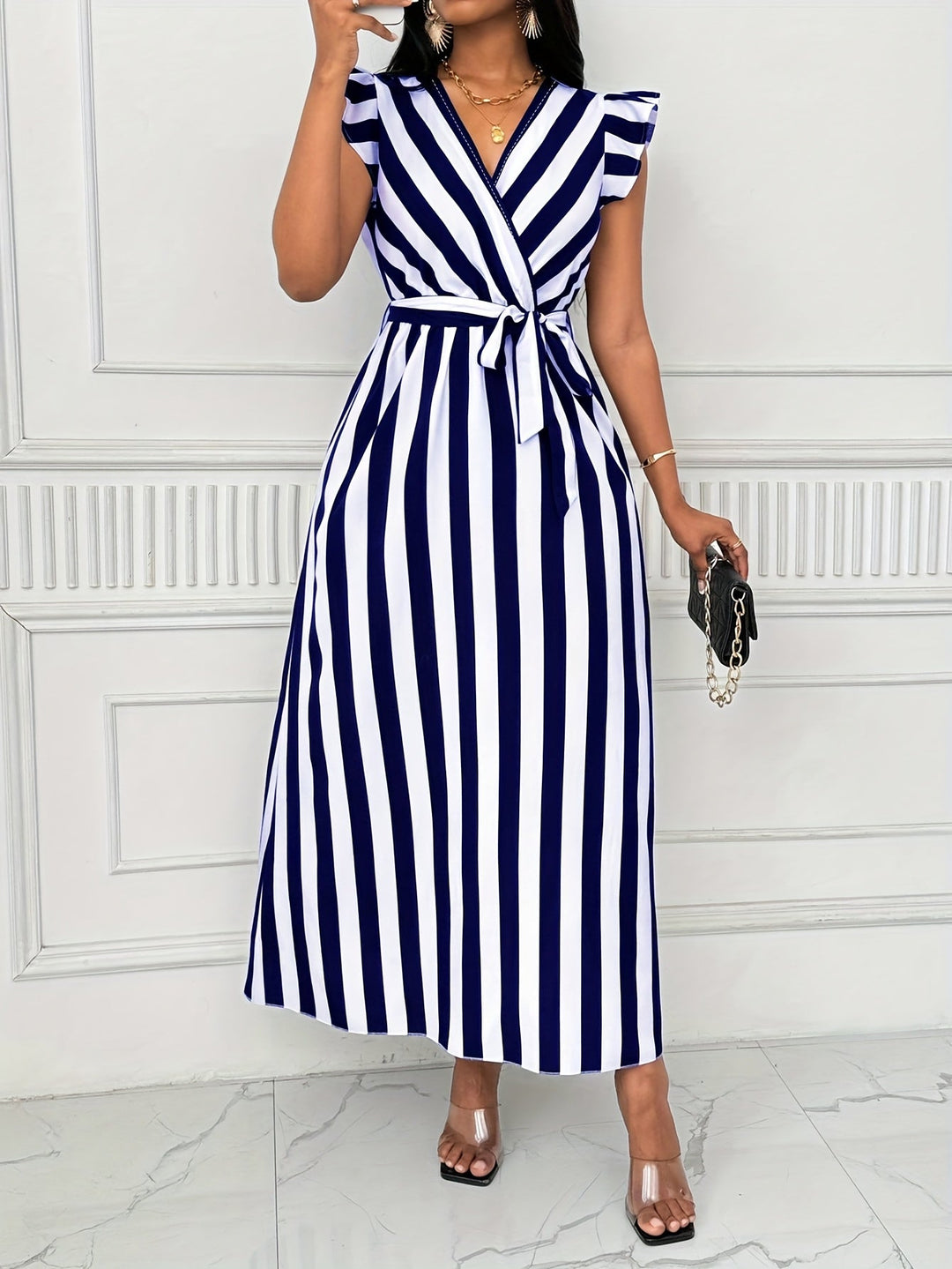Women's Ruffle-Sleeve Wrap Maxi Dress
