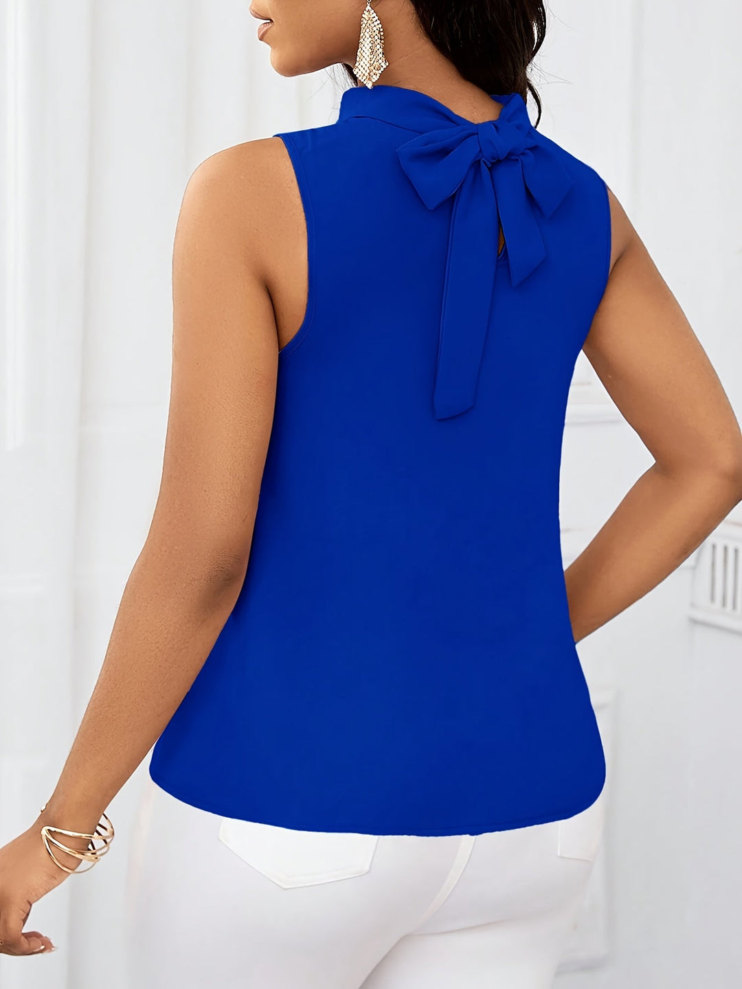 Bow-Neck Sleeveless Top for Women