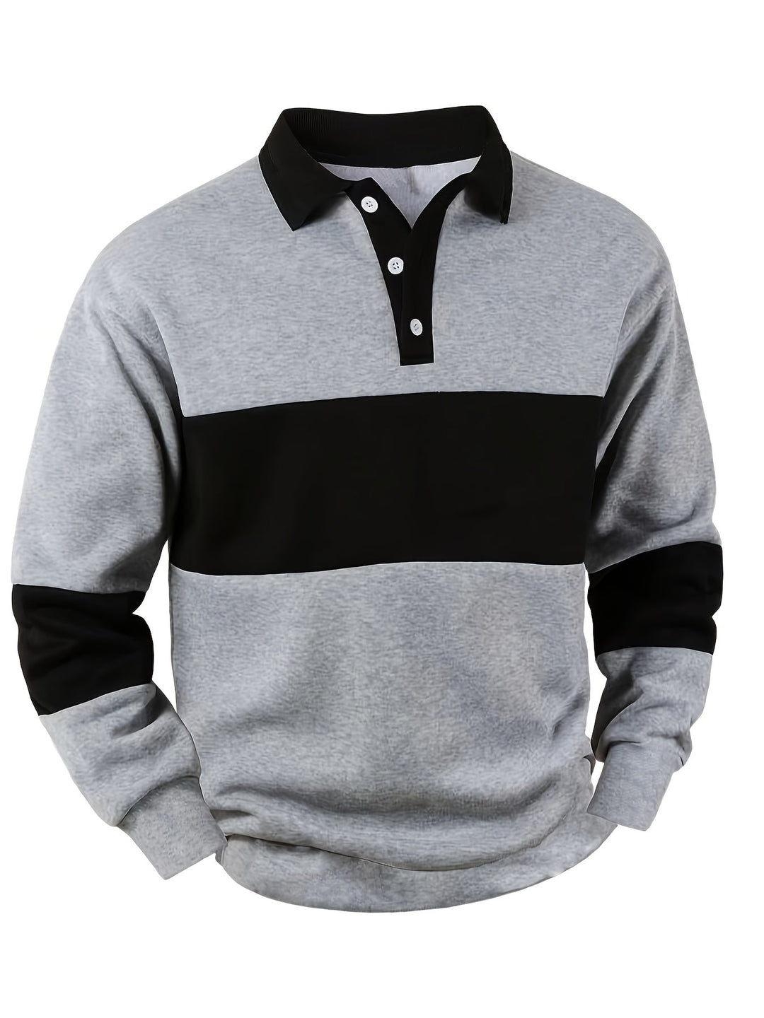 Colour-Block Long Sleeve Polo Shirt for Men, Plus Size