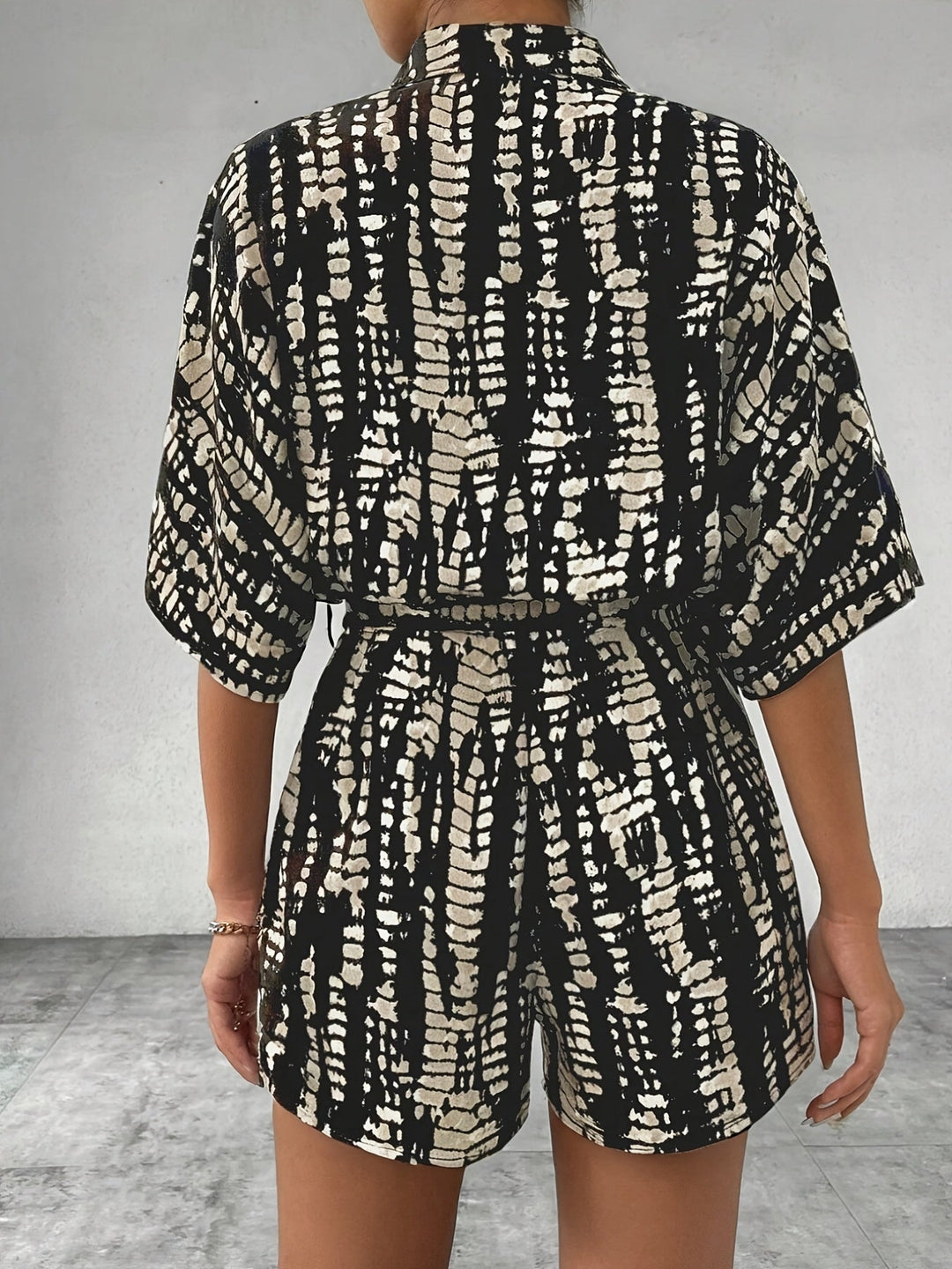 Ladies Belted Striped Romper