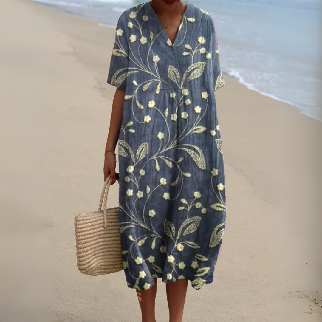 Elegant Floral V-Neck Dress for Women