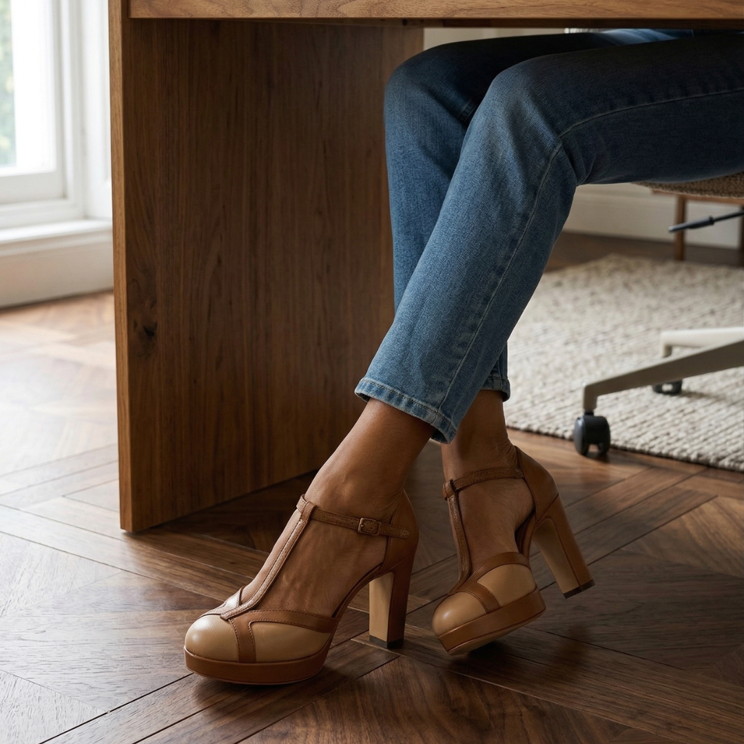 Brown Sophisticated Retro Close Toe Heels for Women