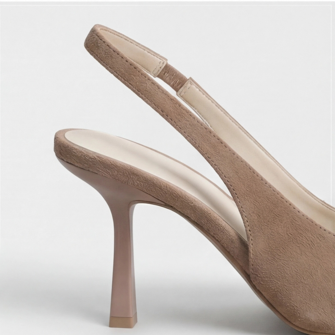 Beige Orthopedic Sling Back Pointed Heels for Women