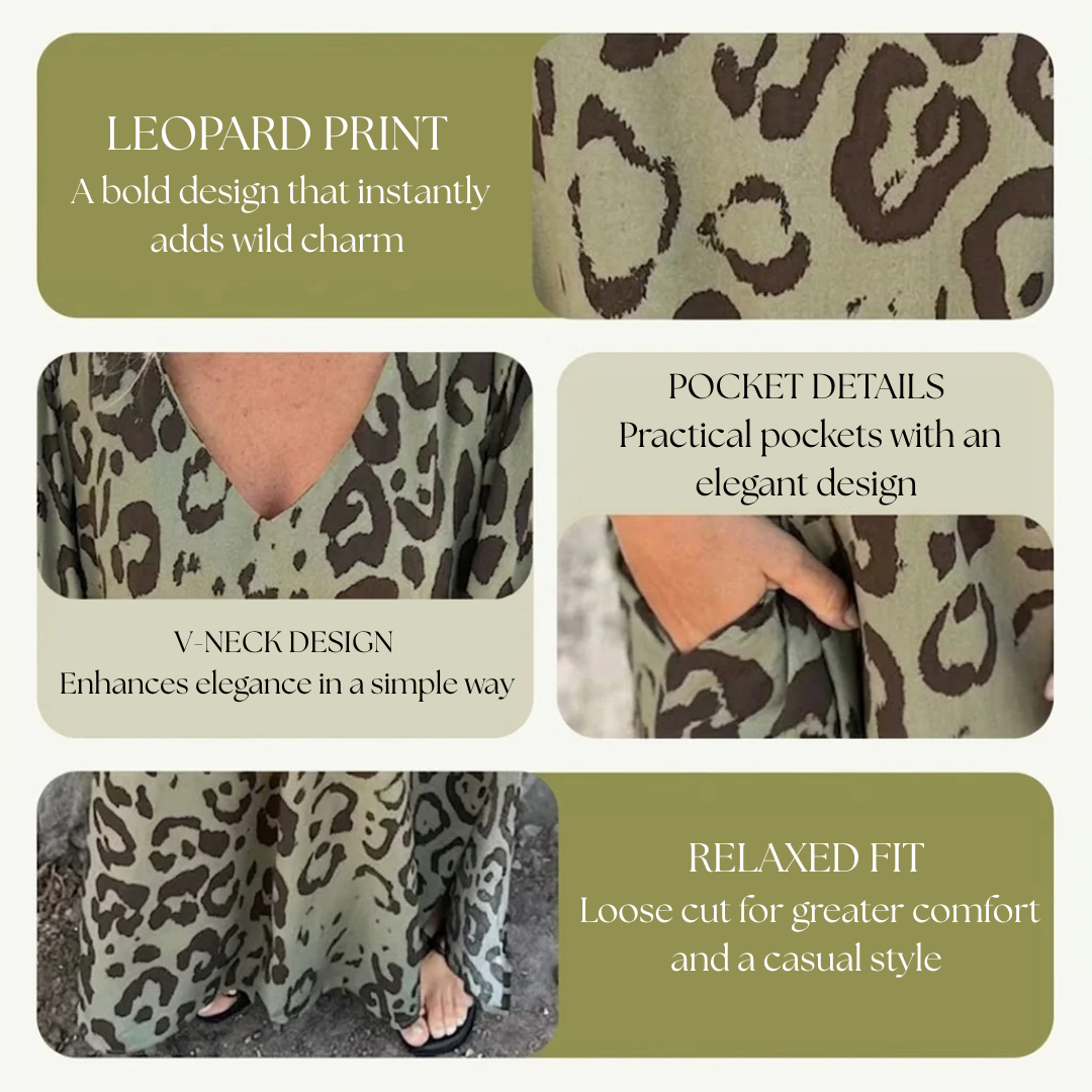 Stylish Long V-Neck Leopard Dress for Women, Plus Size