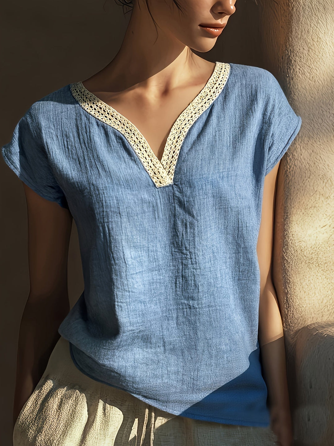 Lace-Trim V-Neck Top for Women